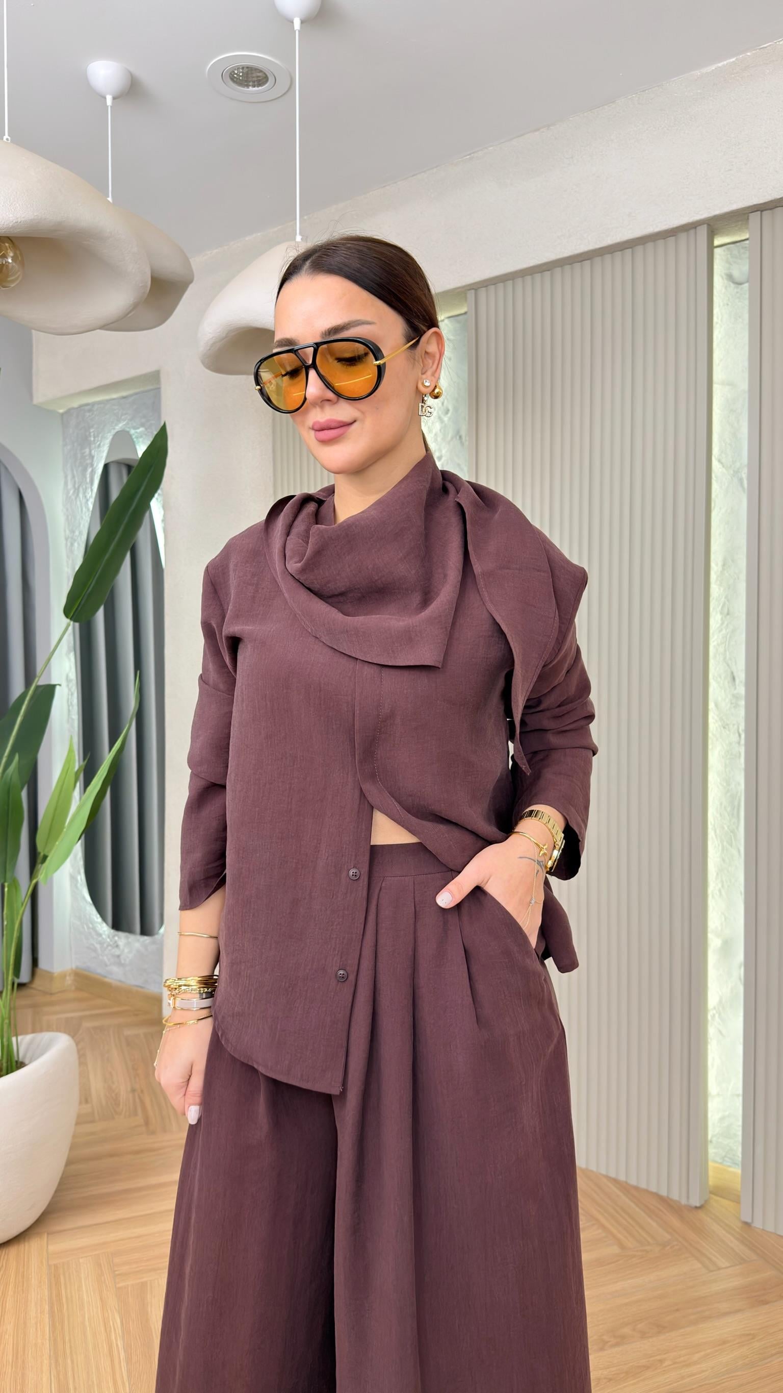 Bordo Avril Yaka Detaylı Muadil Tensel Takım