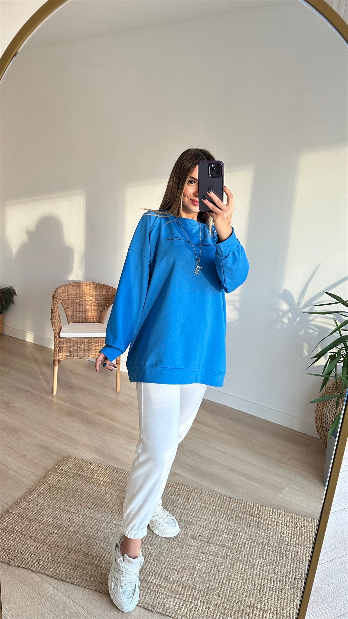 İki iplik Yazılı Salaş Mavi Sweat