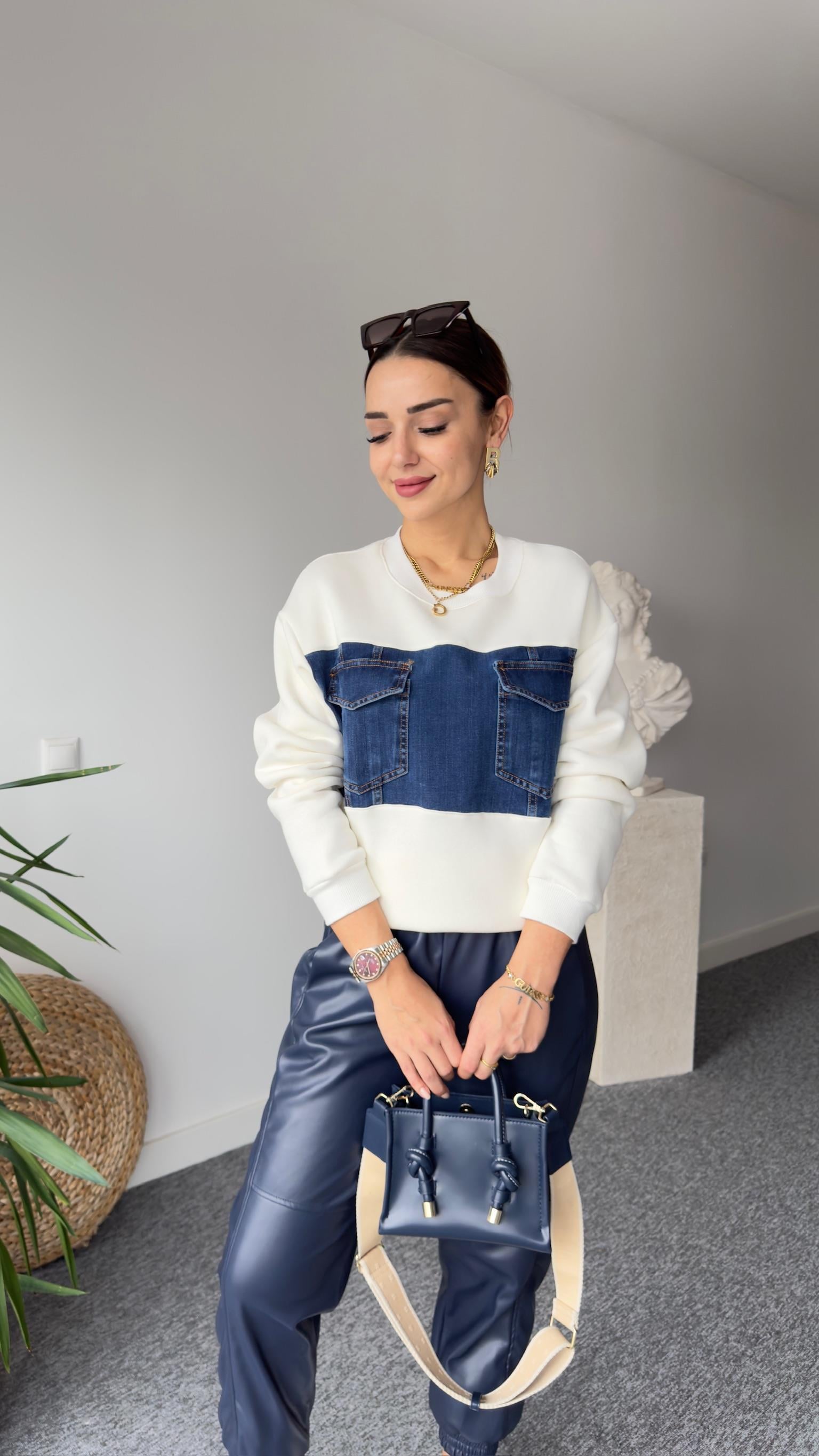 Twst Model Kot Detay Beyaz Sweat