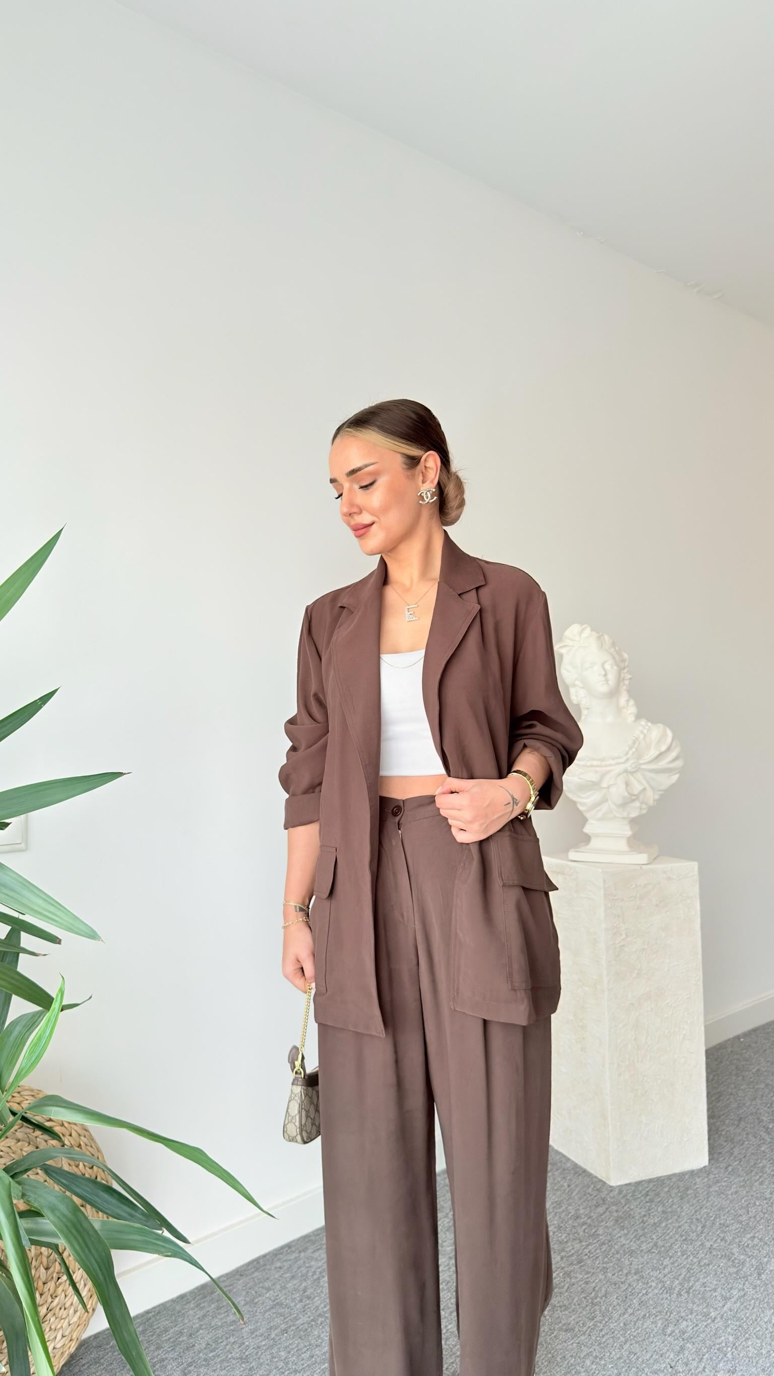Kahve Lucca Tensel Ceket Pantolon Takım