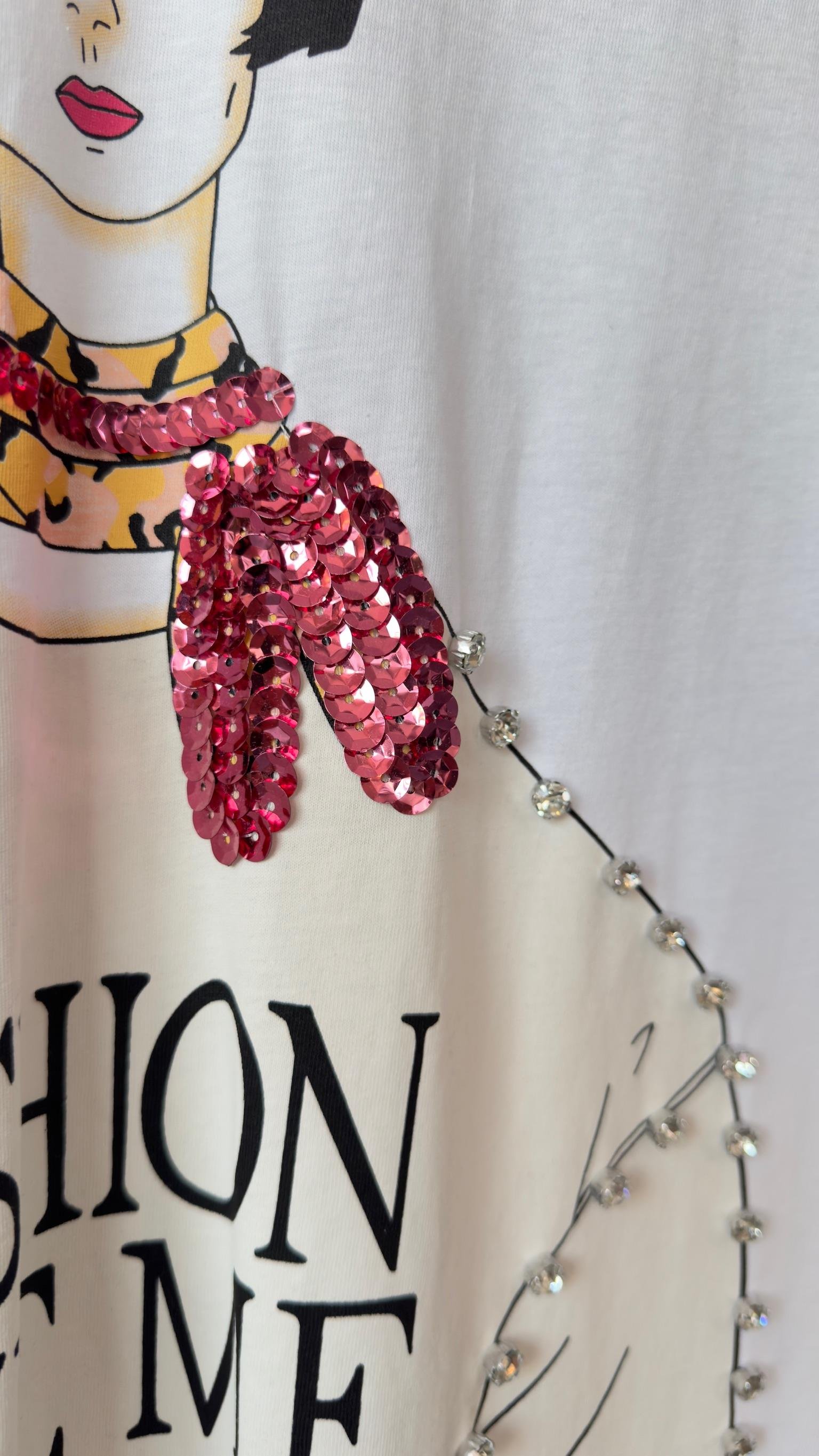 Taşlı Kız Baskılı Salaş Tshirt