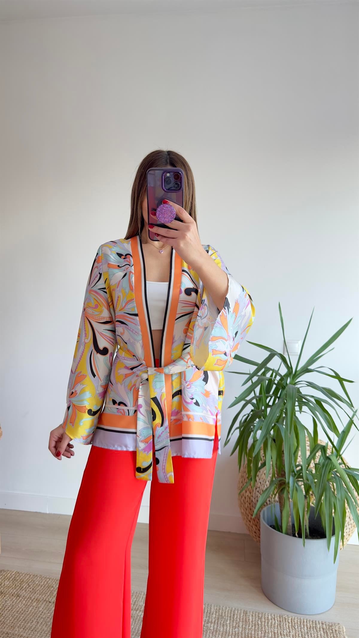 Muyika Renkli Saten Kimono Ceket