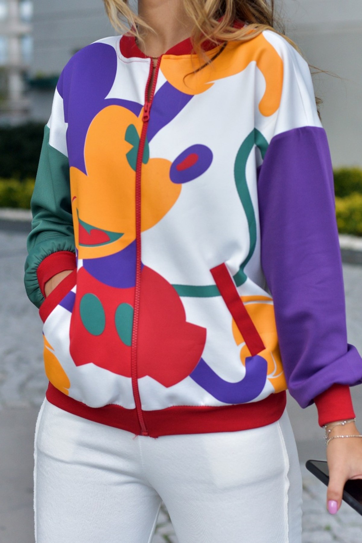 Çok Renkli Mickey Bomber Ceket