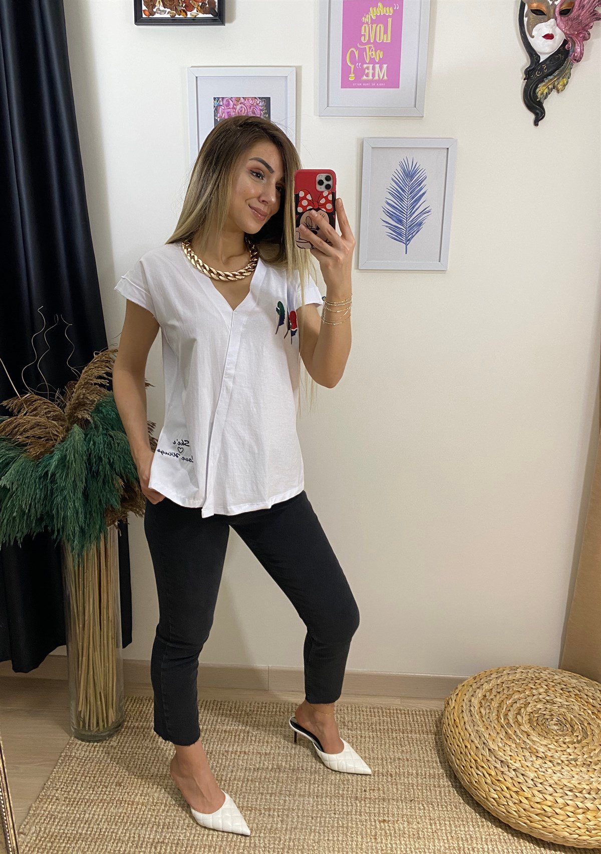 Yaprak Desen Yırtmaçlı Tshirt