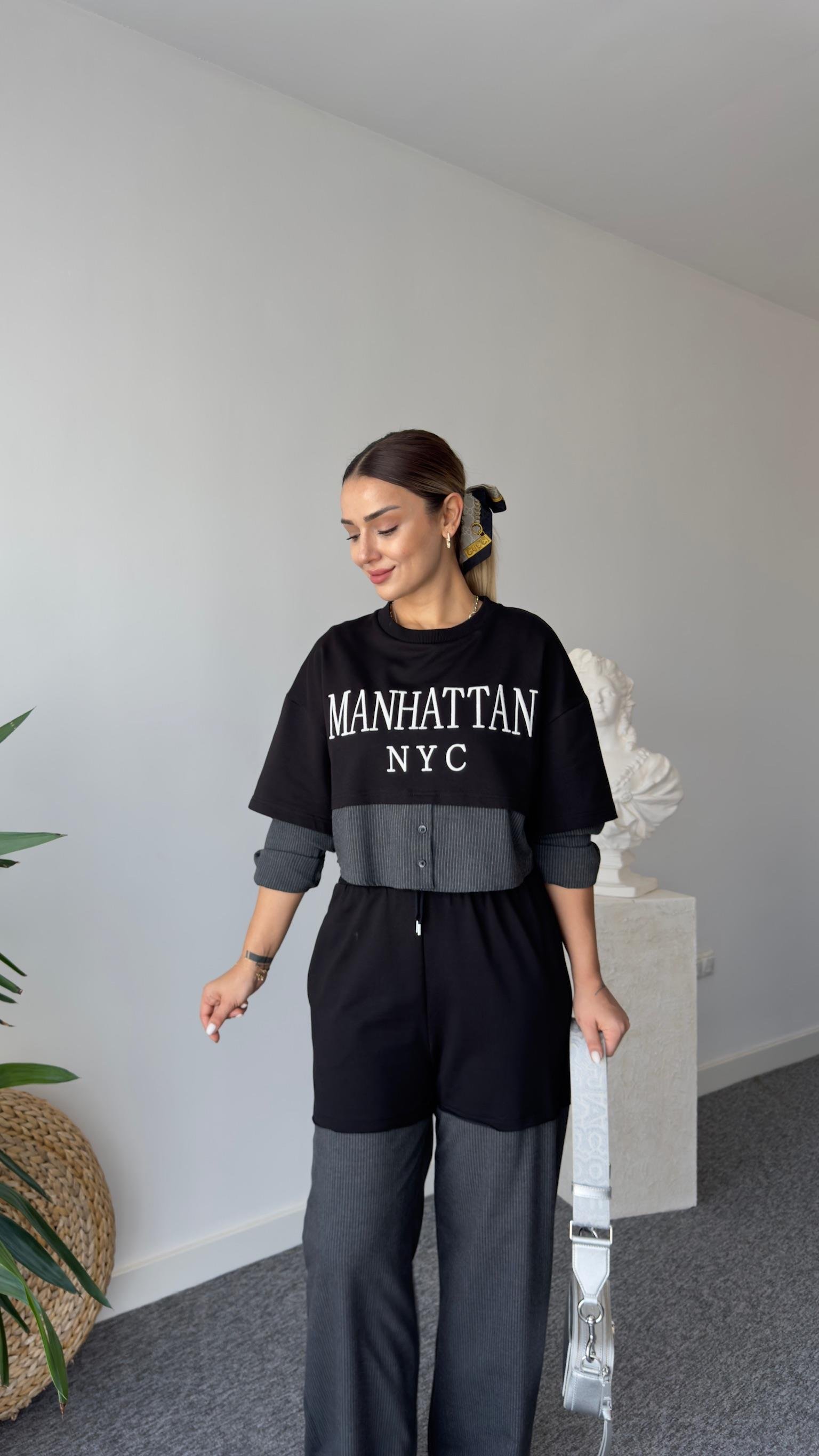Manhattan Yazılı Garnili Eşofman Takımı