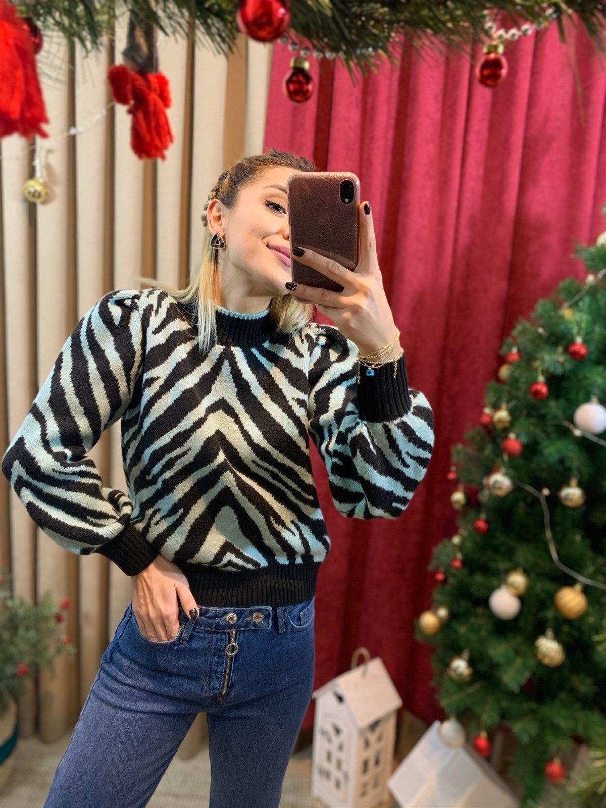 Zebra Desenli Kazak