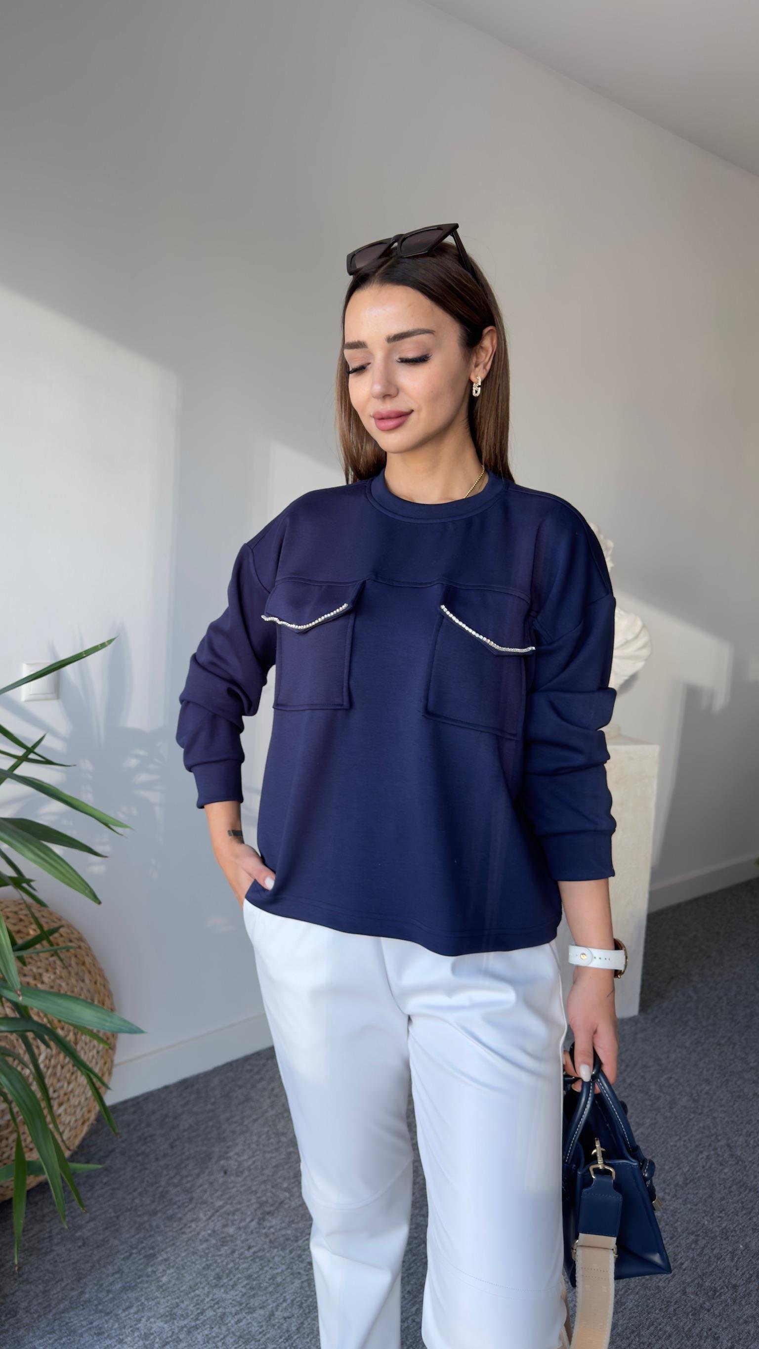 Orj Model Cepleri Taş Şeritli Modal Laci Sweat