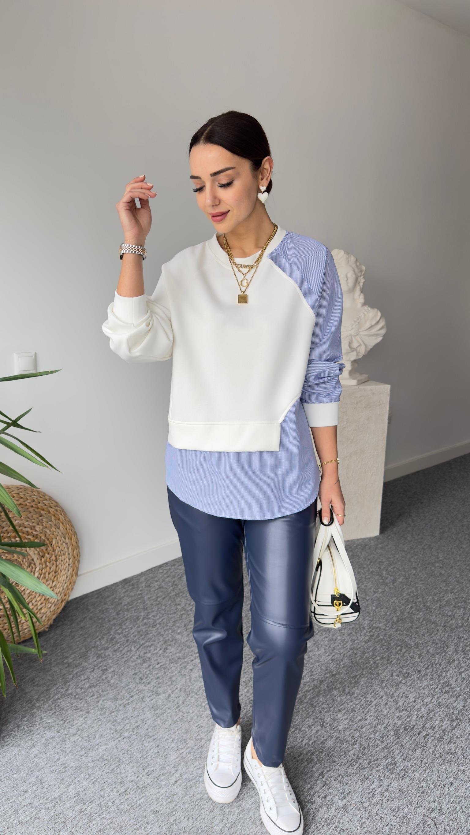 Yan Gömlek Parçalı Beyaz Model Sweat