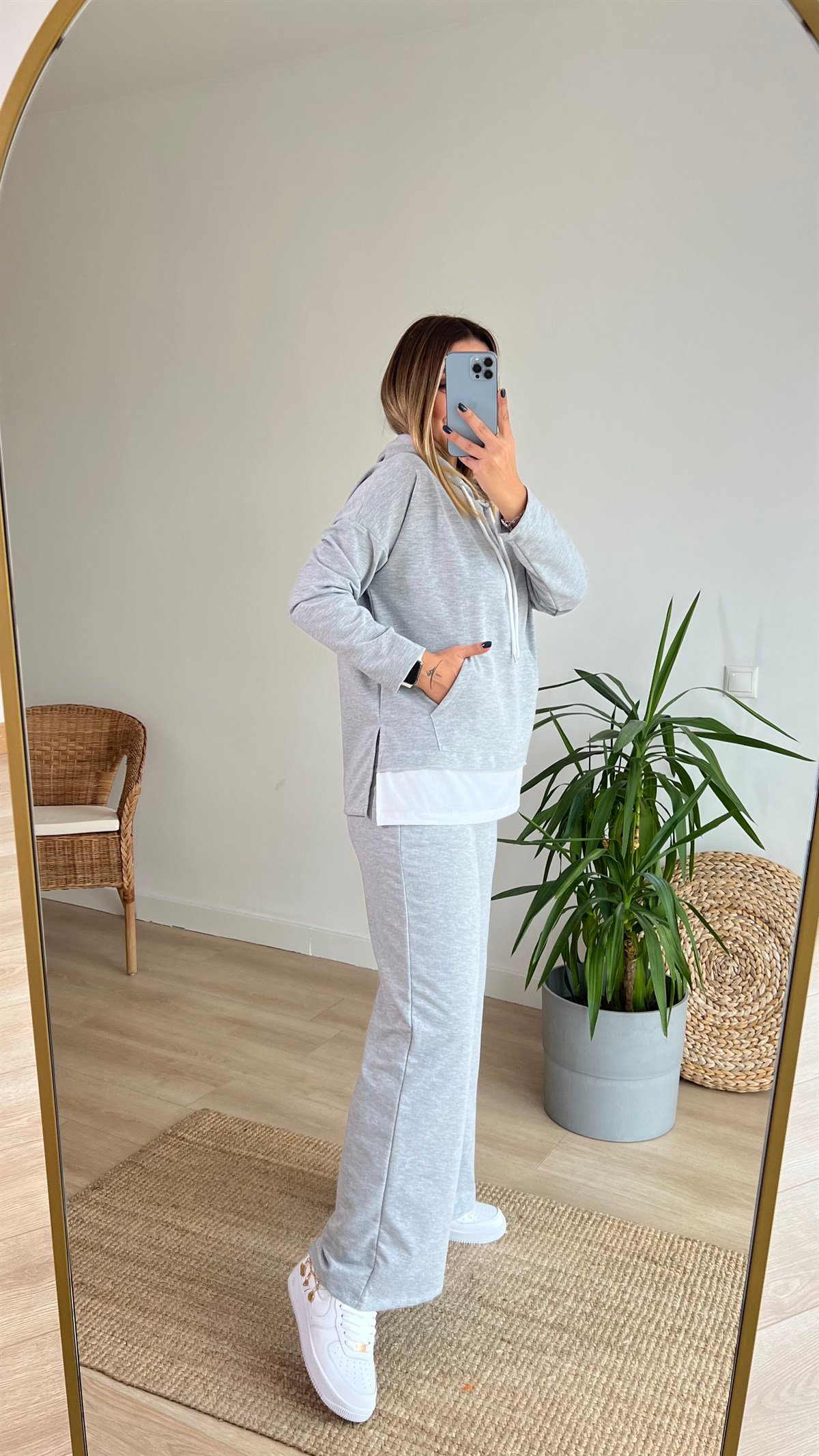 İki İplik Penye Detaylı Gri Takım
