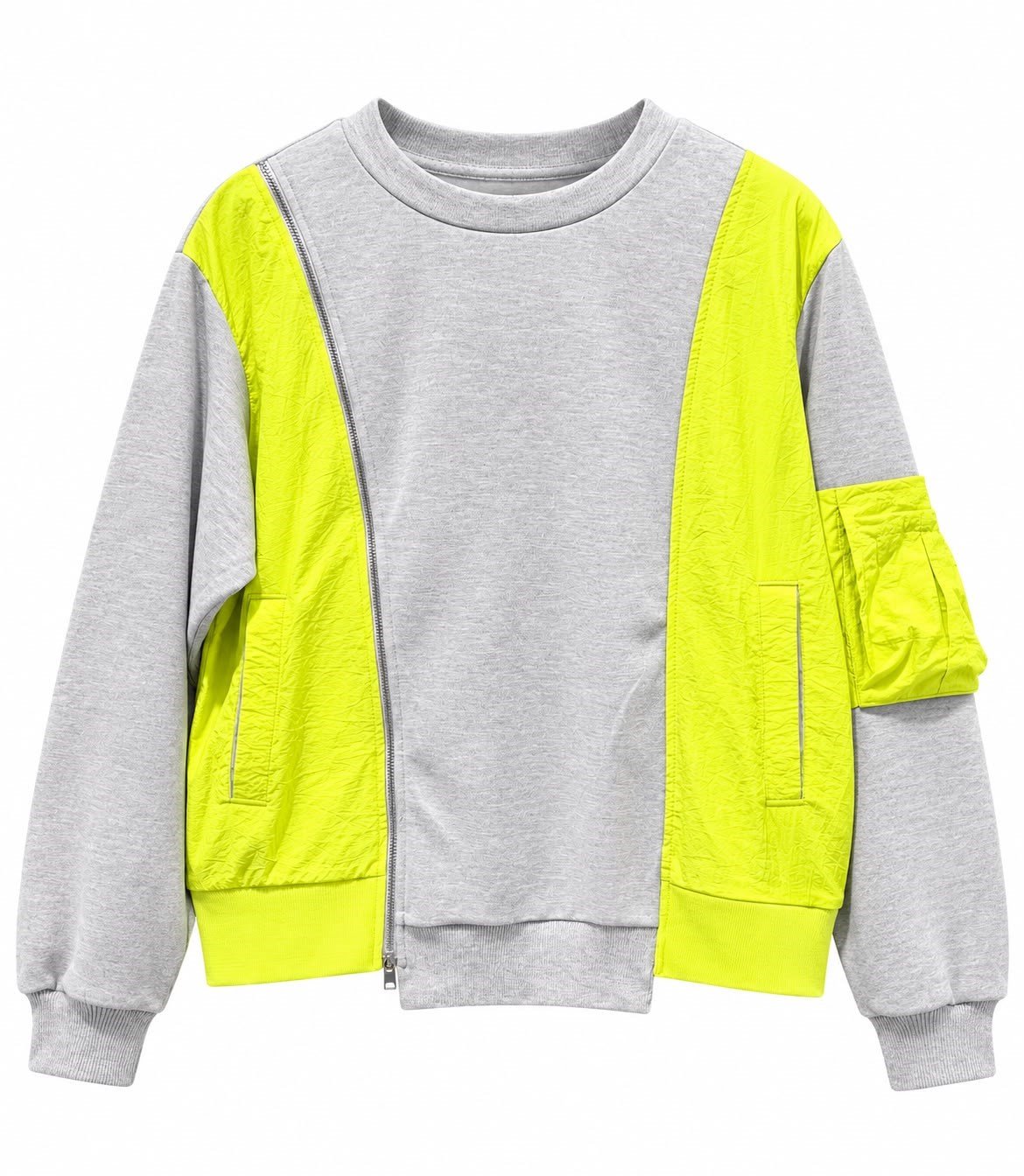 Gri Mix Kumaş Fermuarlı Sweatshirt