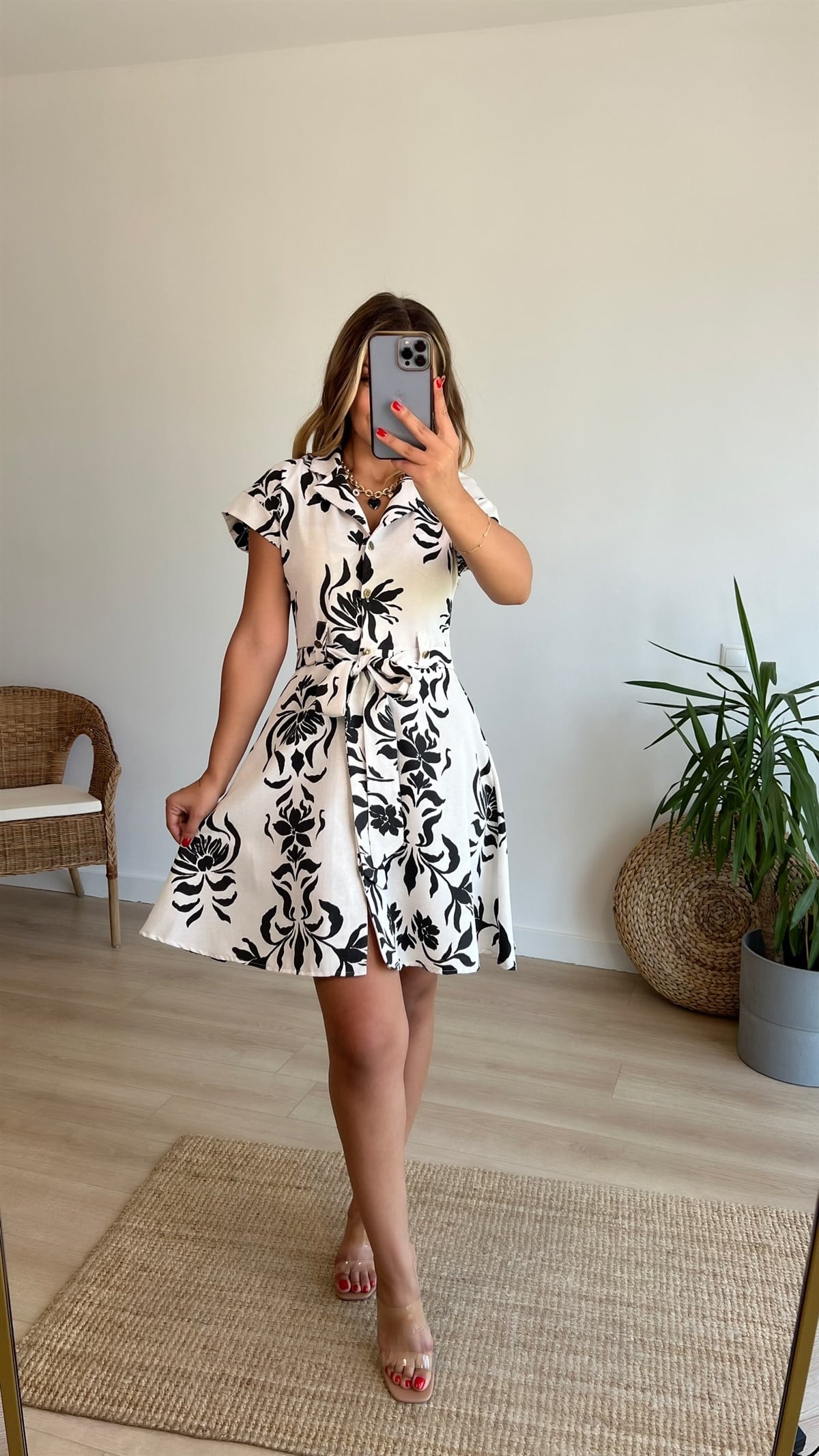 Zara Model Kuşaklı Keten Elbise 