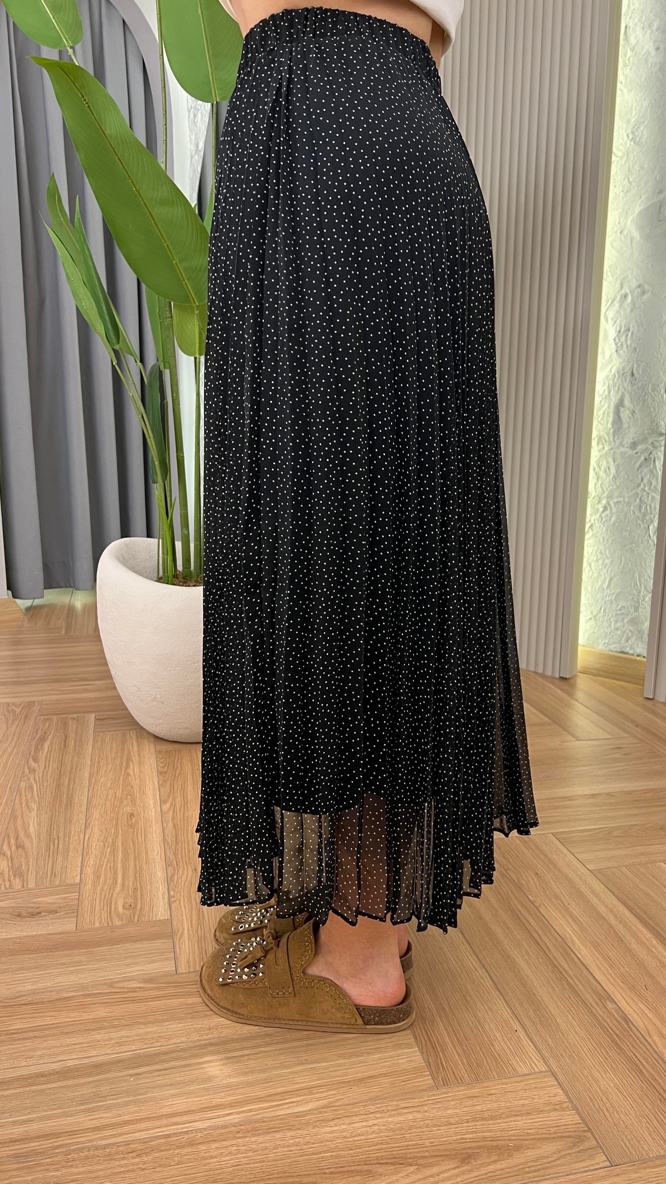 Nulla Puantiye Desenli Astarlı Şifon Etek