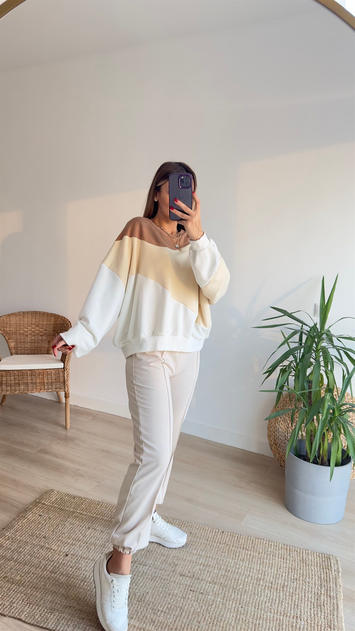 Renk Geçişli Bej Sweat