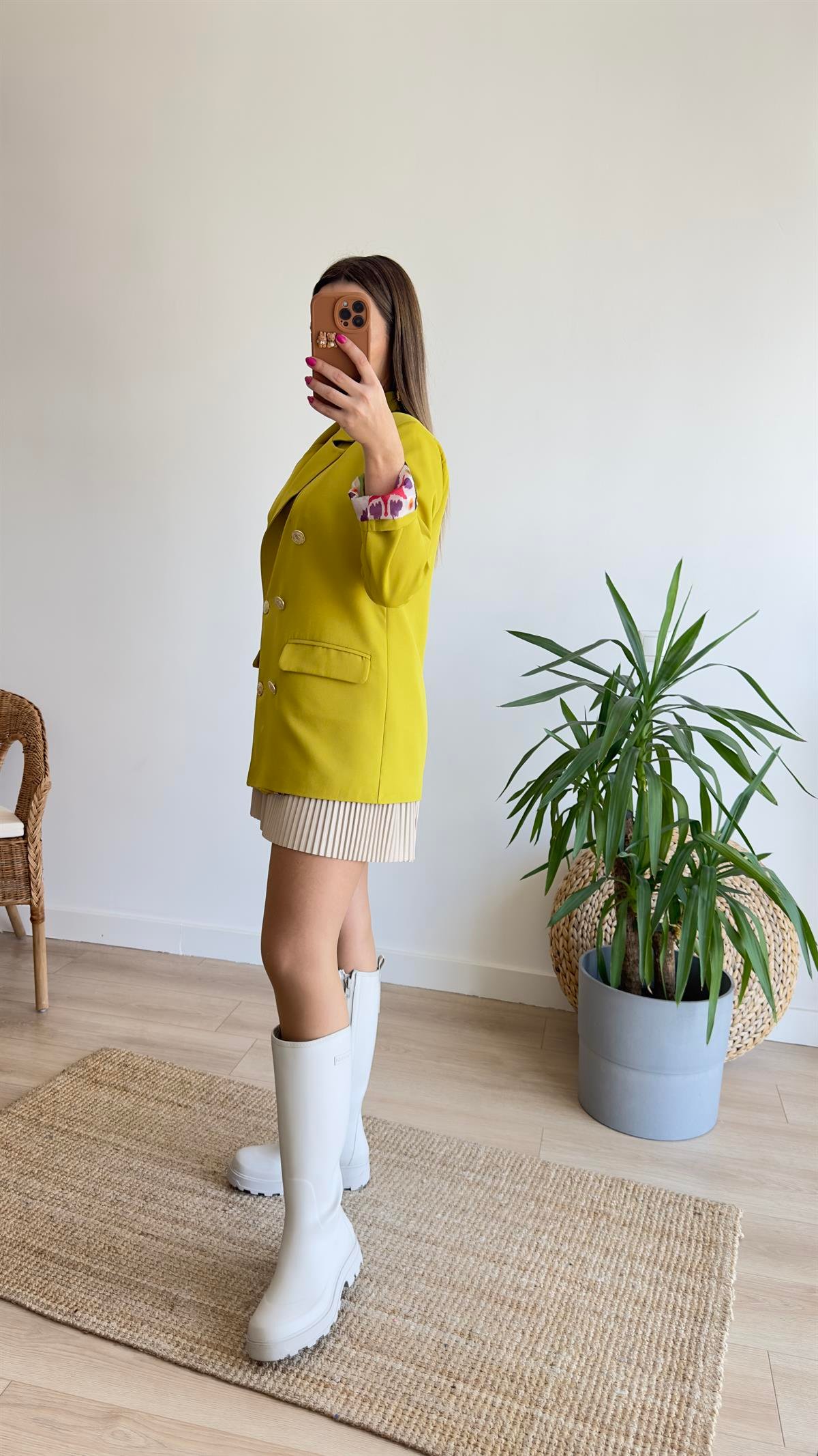 Renkli Astarlı Yeşil Blazer Ceket