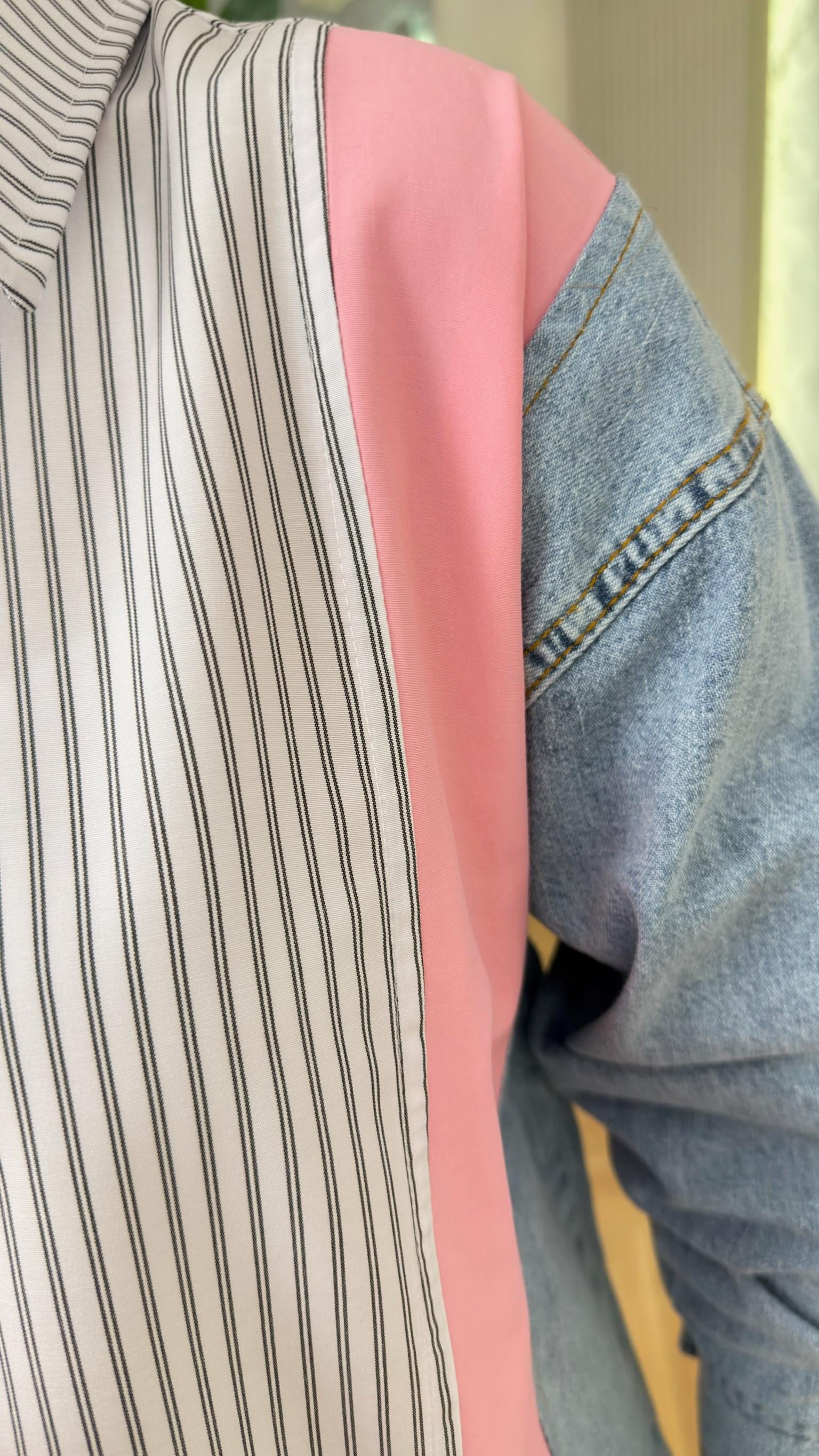 Pembe Porter Kot Garnili Çizgili Gömlek(ÖN SİPARİŞ ÜRÜNÜ)