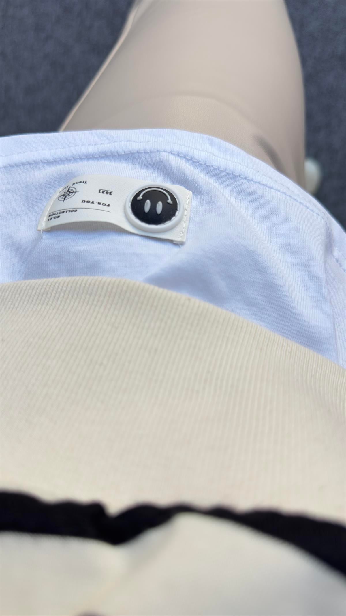 Merla Tshirt Detay Çizgili Basic Sweat