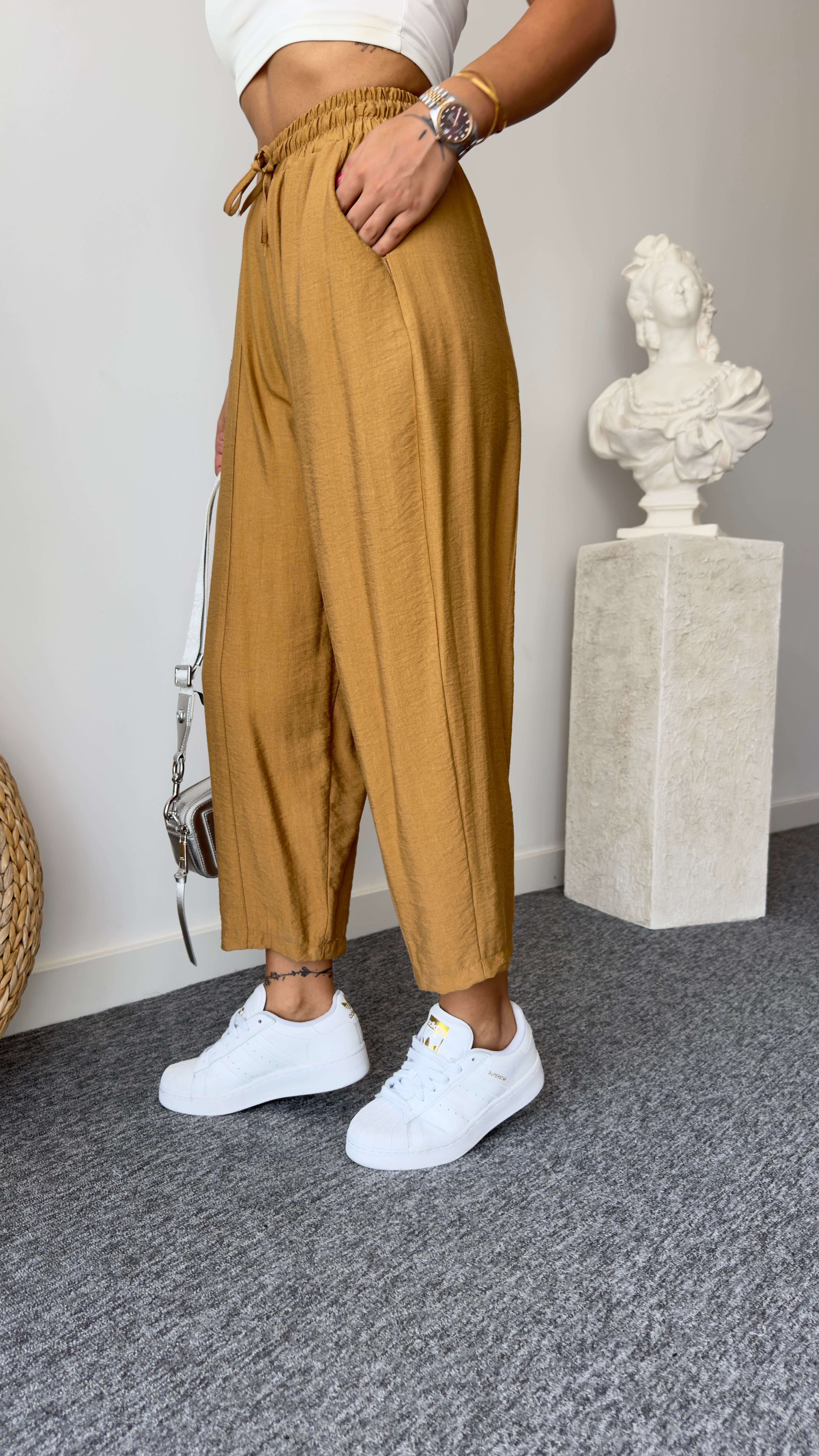 Beli Lastikli Camel Şalvar Pantolon