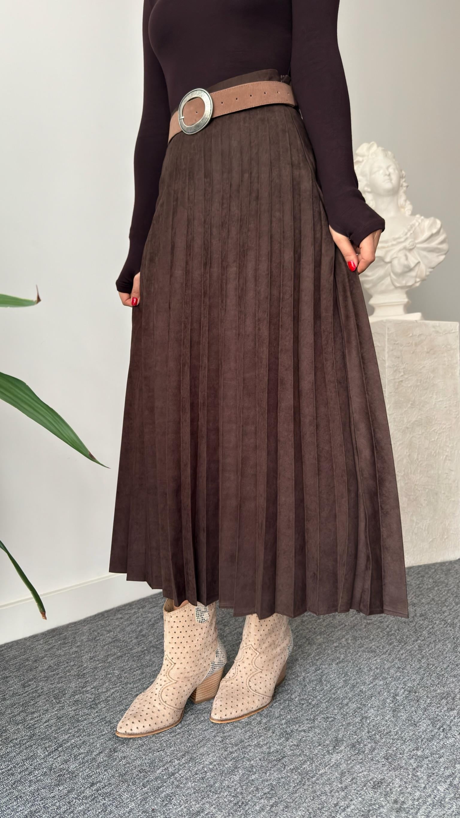 Kahve Nole Zra Model Piliseli Süet Etek