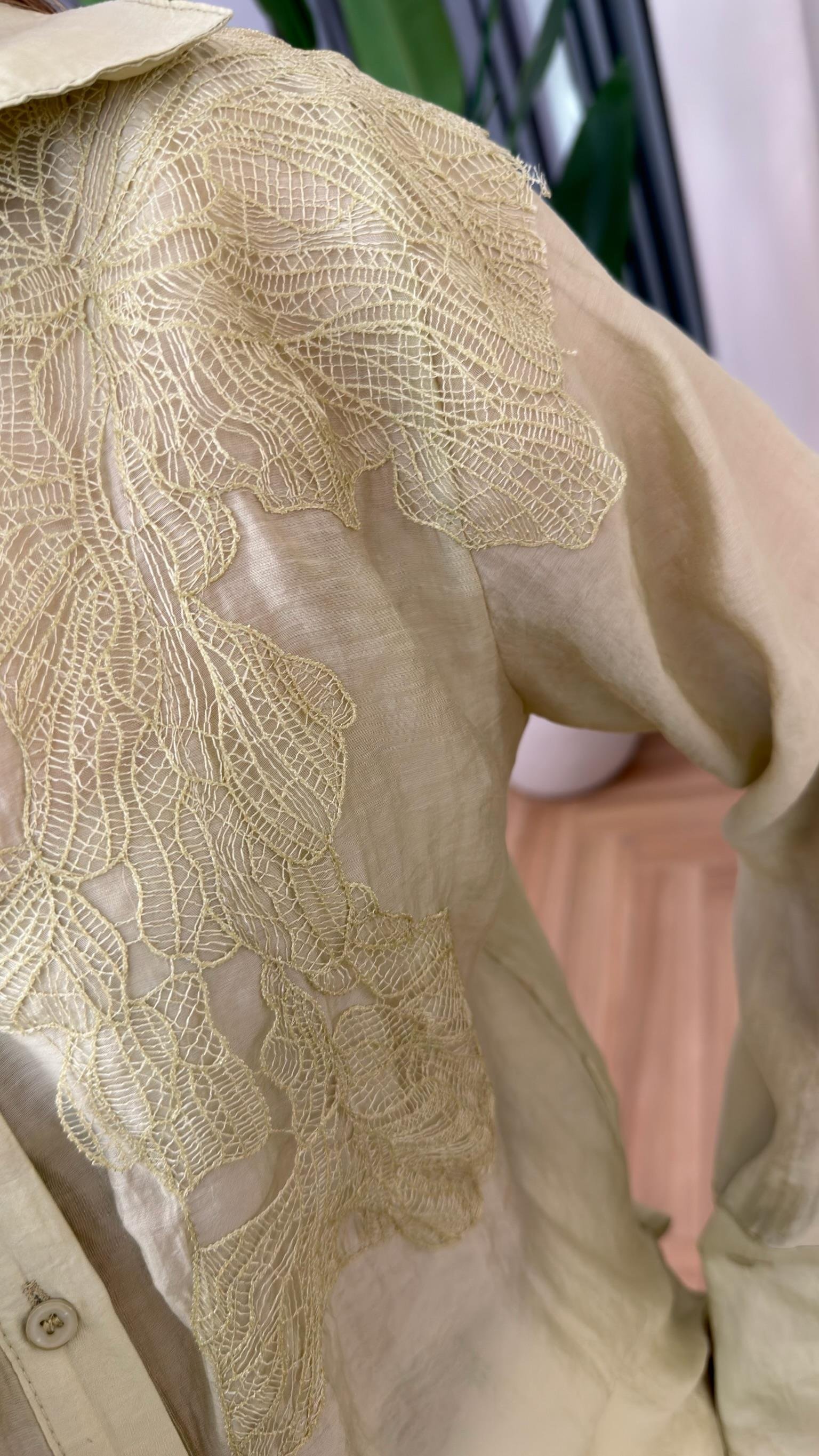 Yeşil Vual Dantelli Gömlek