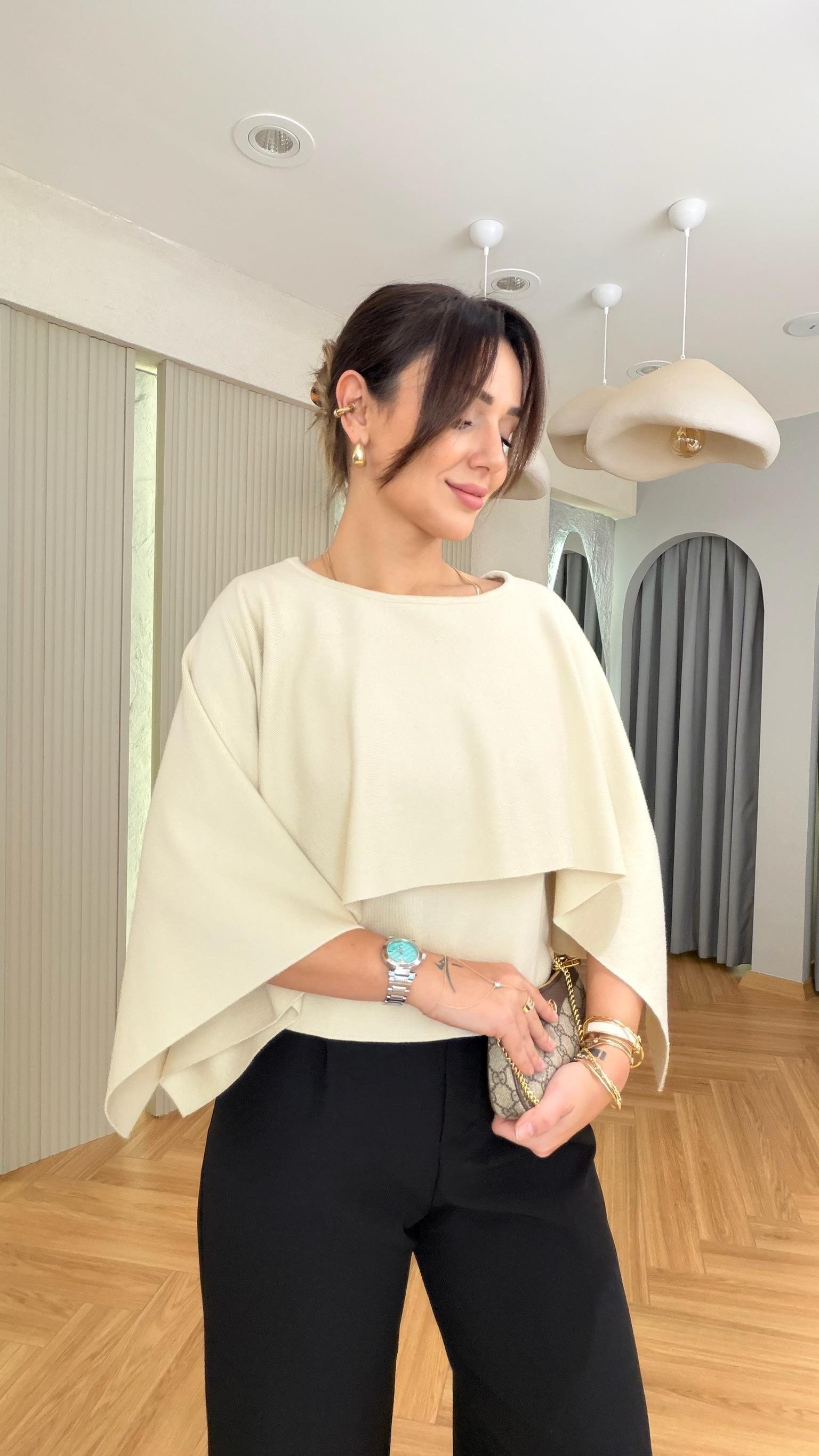 Bej Zra Model Pelerin Triko Kazak