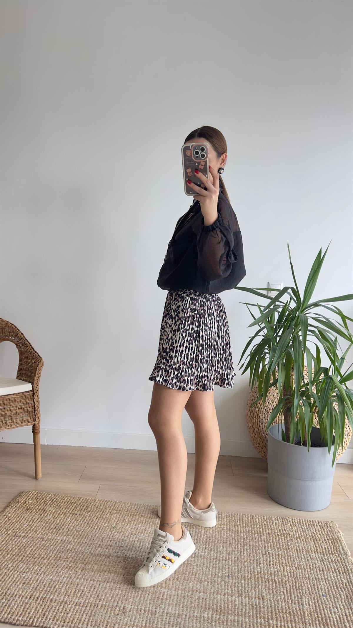 Leopar Desen Şortlu Etek