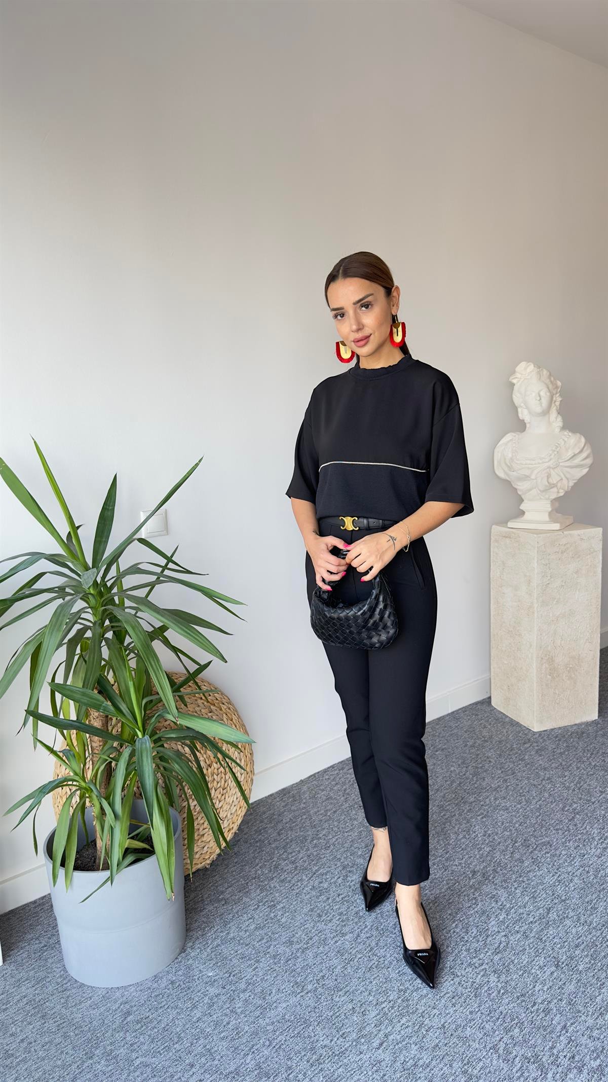 Triko Ve Taş Detay Saten Bluz 