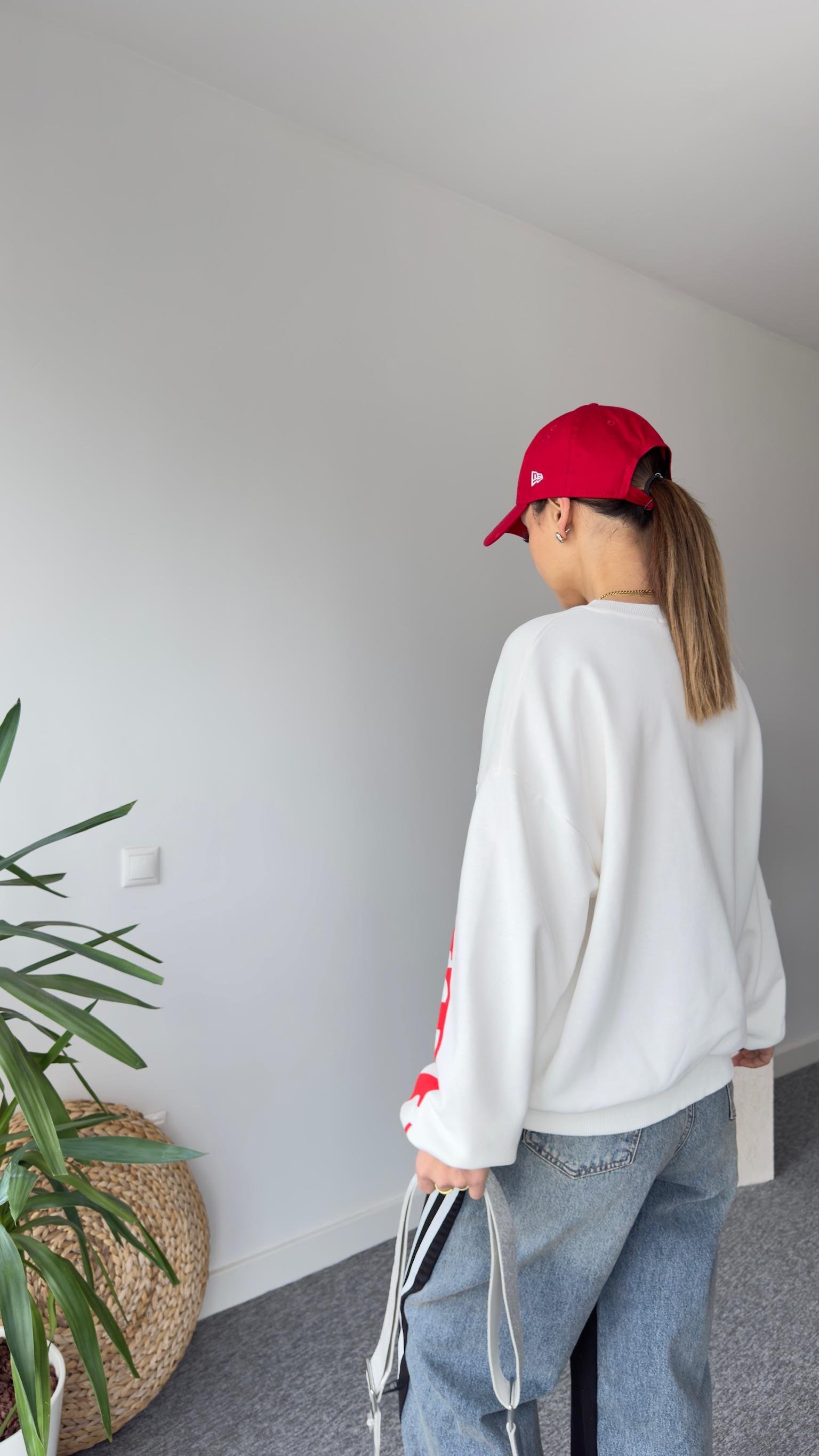 Kırmızı New York Yazılı Sweatshirt