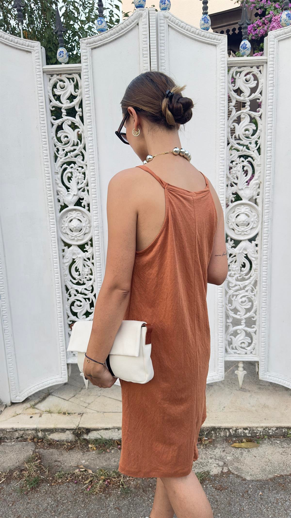 Plun Tarçın Halter Yaka Elbise 