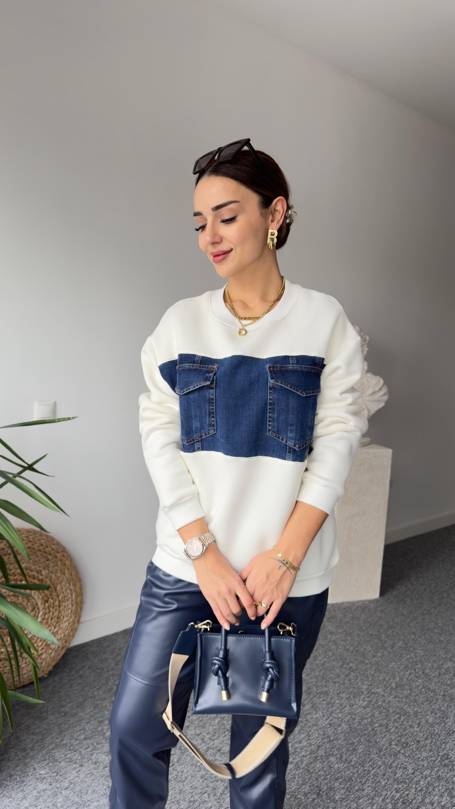 Twst Model Kot Detay Beyaz Sweat