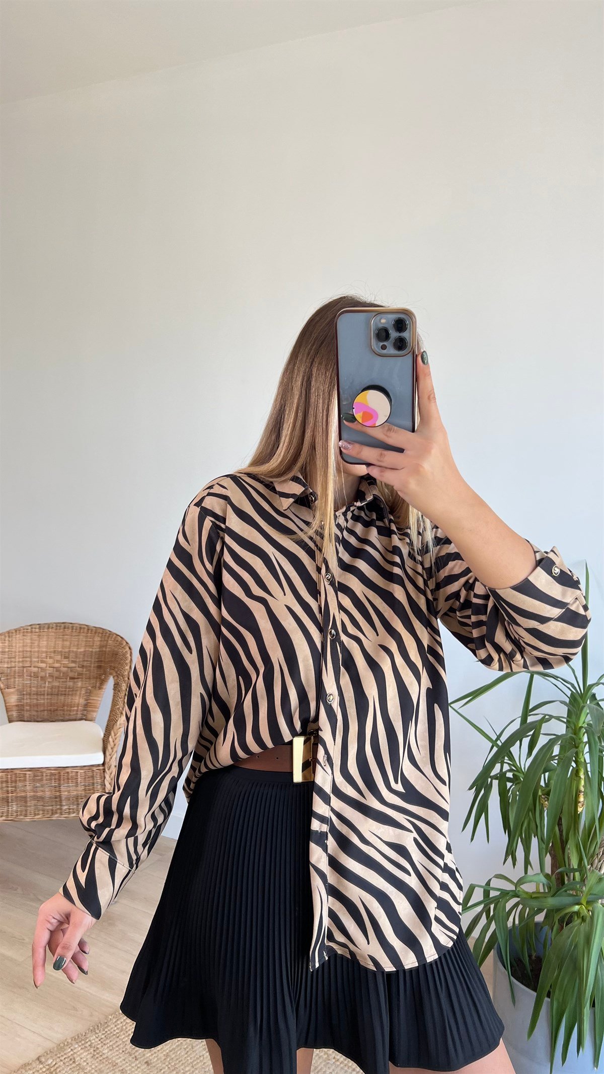 Zebra Desen Süet Gömlek