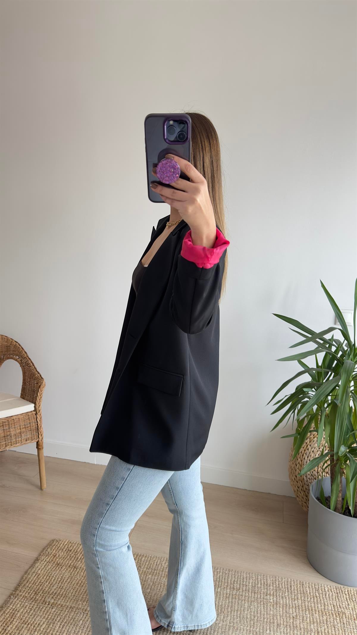 Ravi Pembe Yazı Detaylı Blazer Ceket