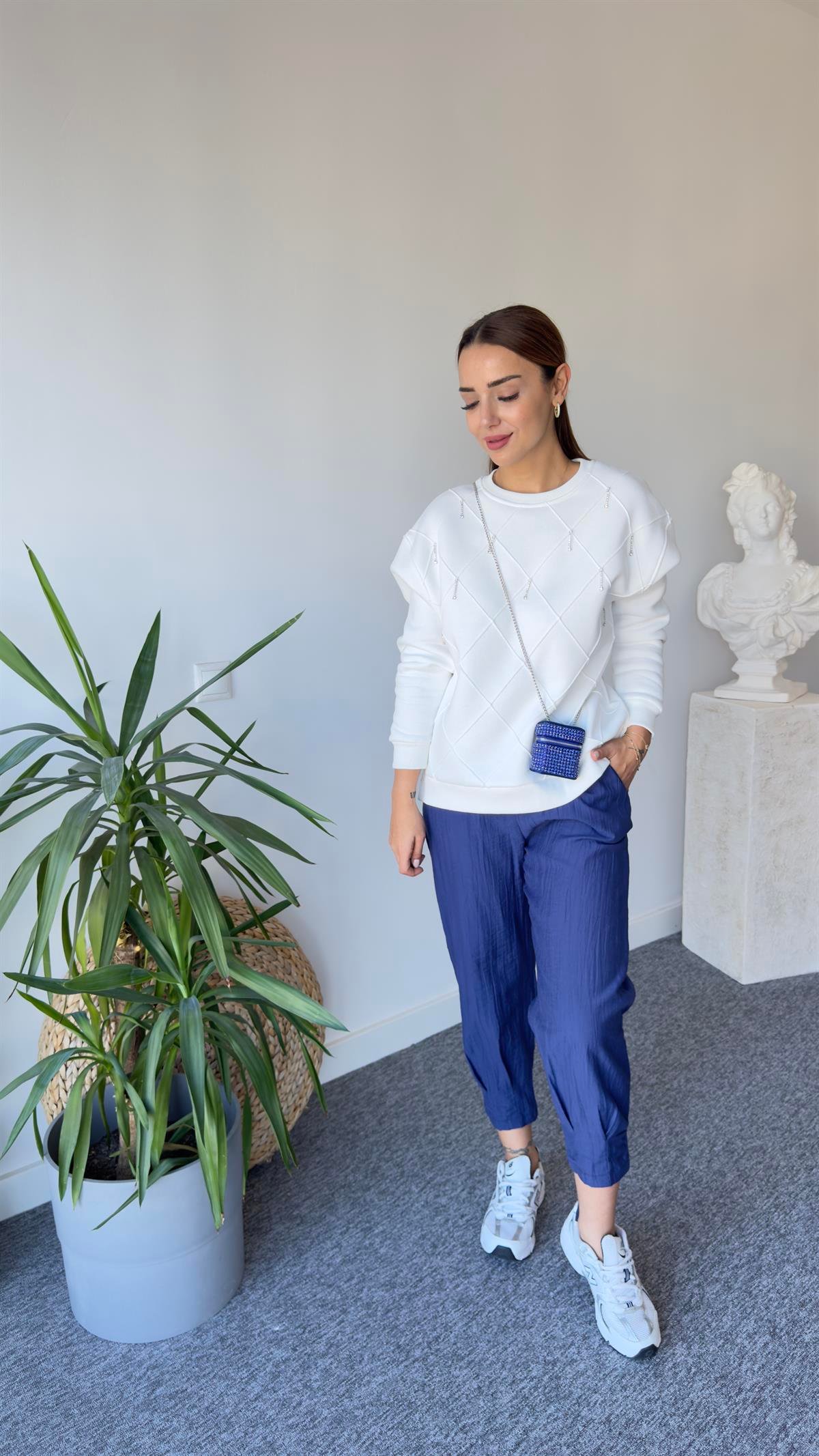 Rano Orj Model Sırt Poplin Ekru Tasarım Sweat