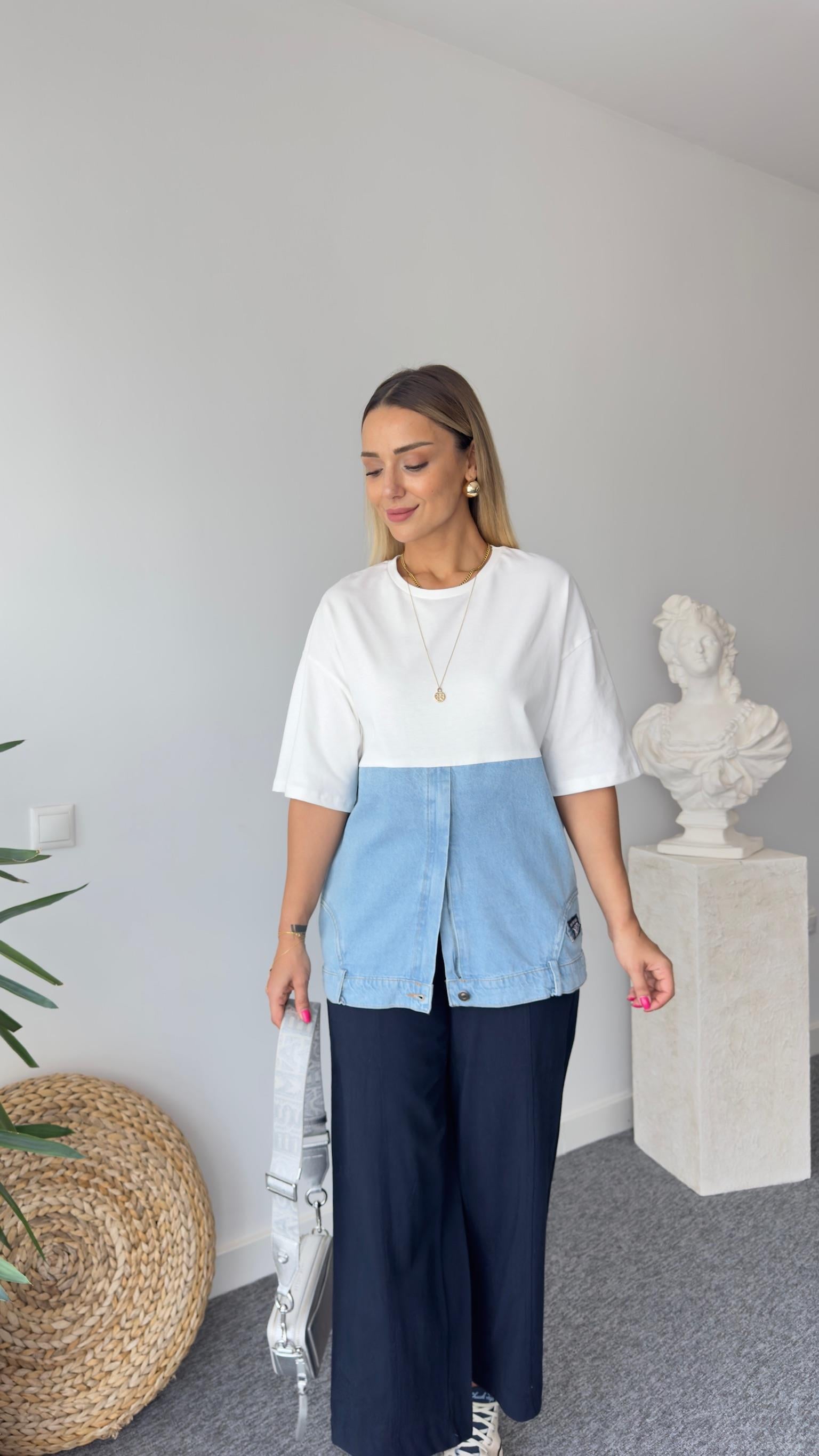 Fermuar Detay Kot Garnili Tshirt