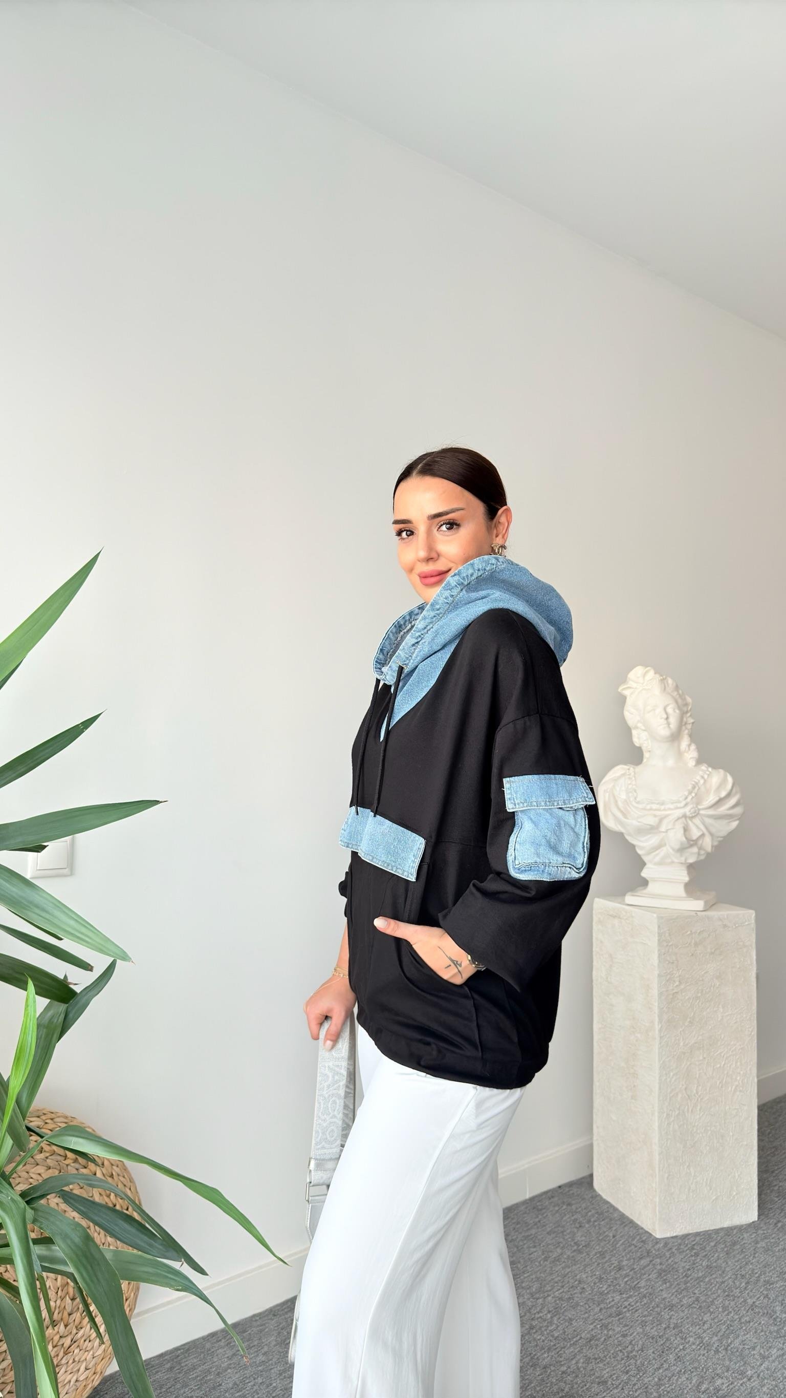 Kot Kapüşon Detay Cepli Sweatshirt