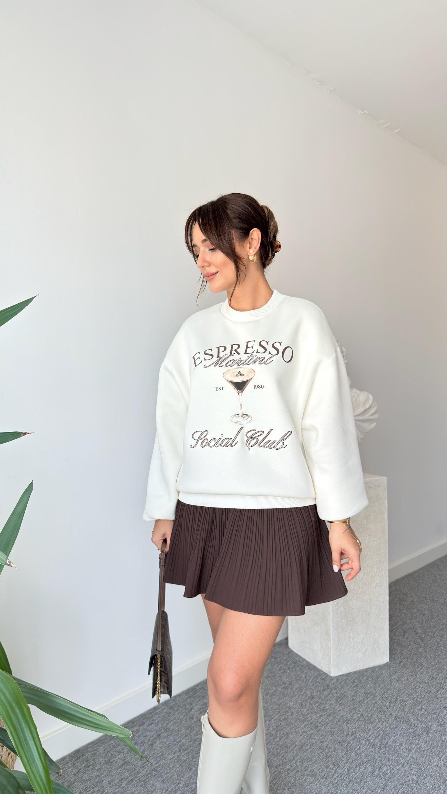 Martini Yazılı Ekru Sweatshirt
