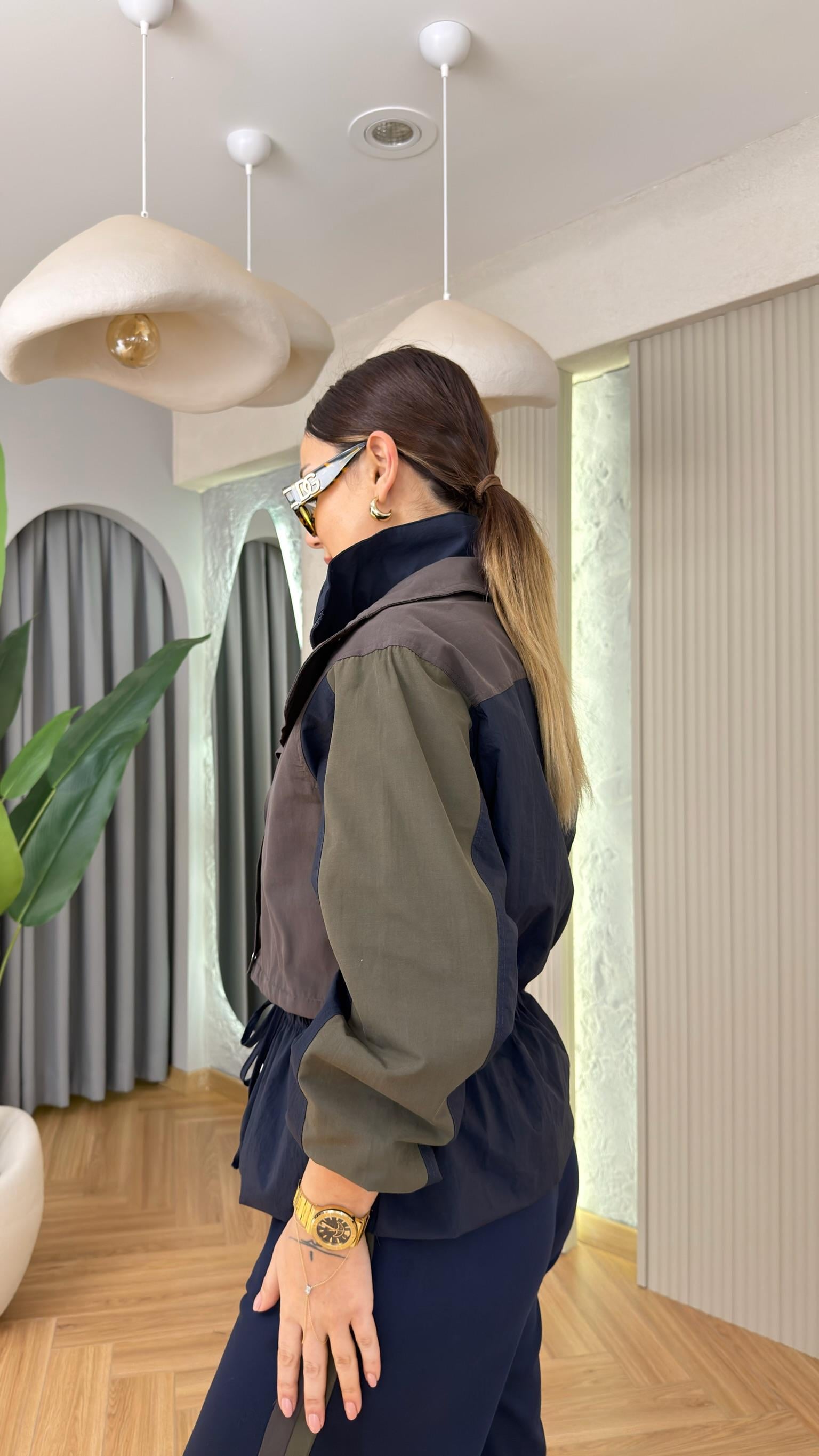 Lacivert Darci Trenç Detaylı Tasarım Takım