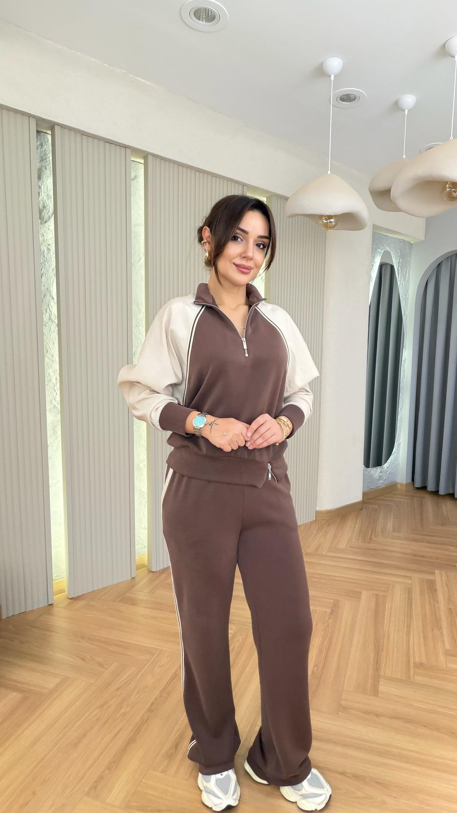Kahve Nelia Paraşüt Detaylı Modal Takım