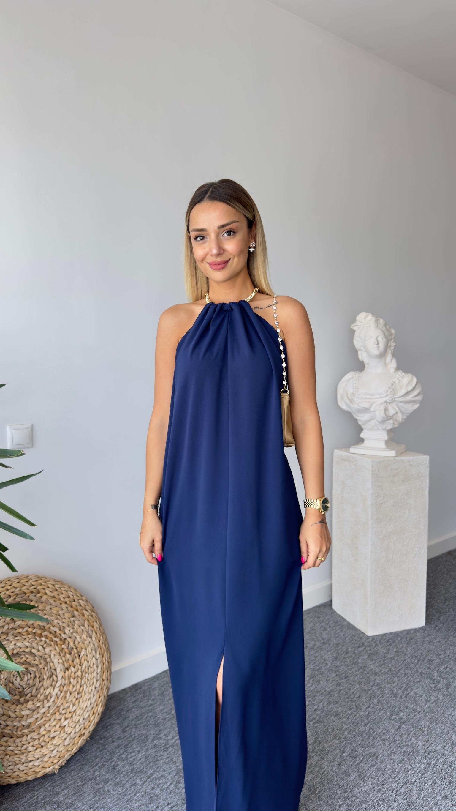 Kolyeli Orj Model Lacivert Elbise 