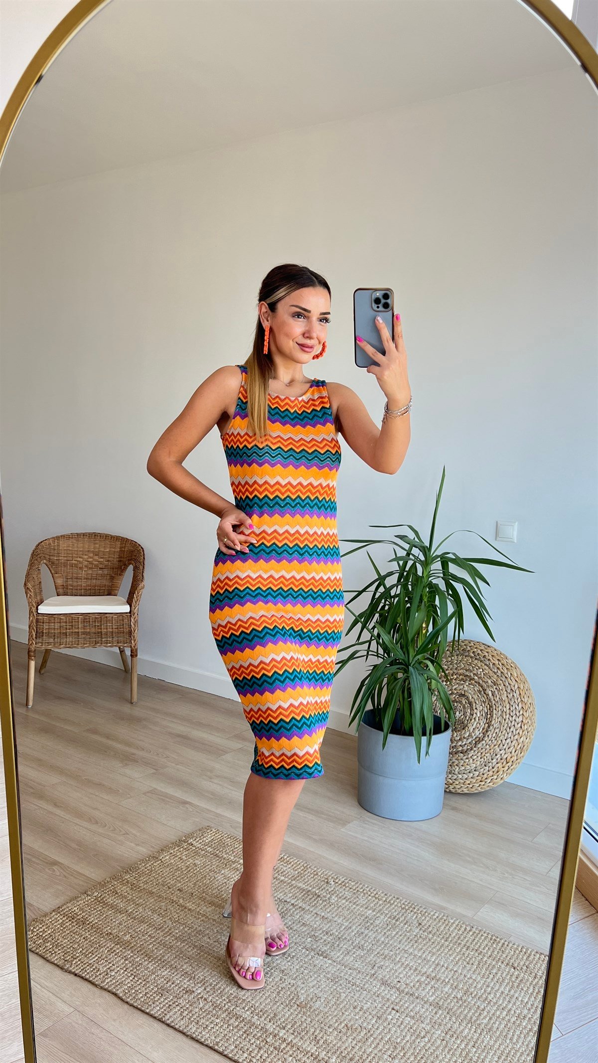 Kolsuz Örme Elbise Turuncu 