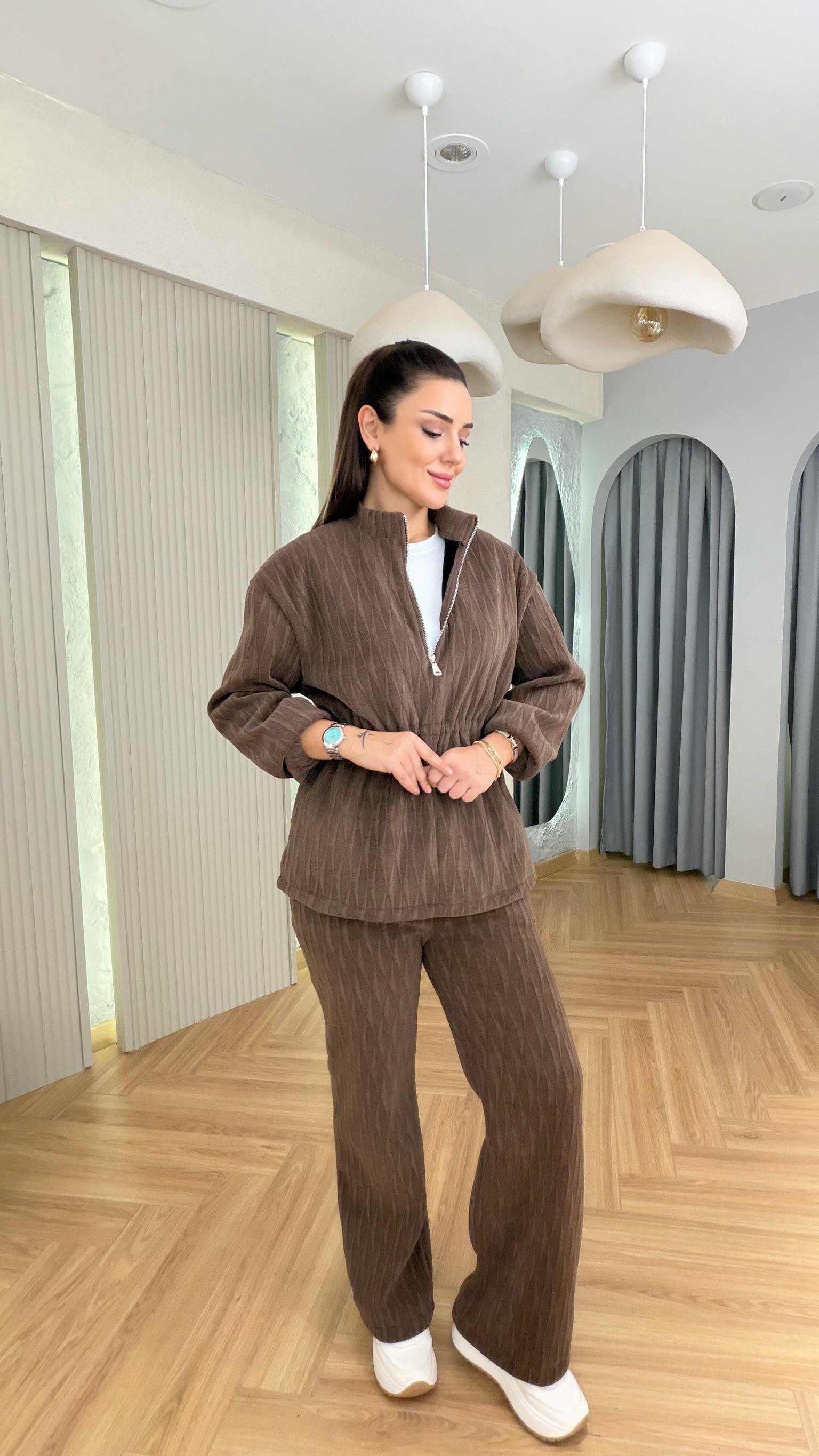 Kahve Nisi İçi Polarlı Sweat Takım