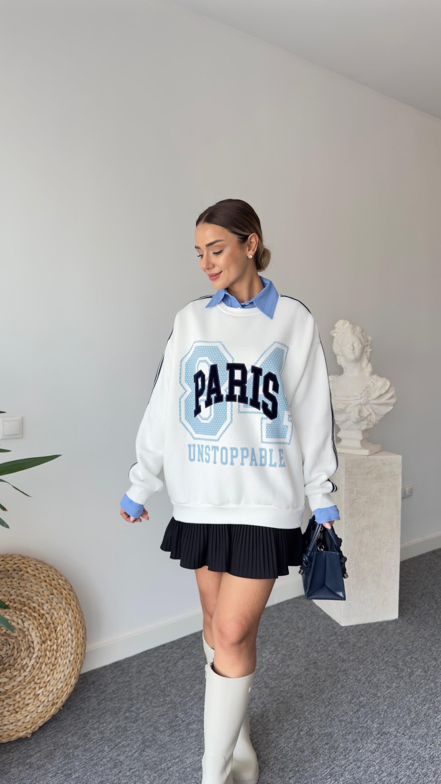 Gömlek Yaka Paris Yazılı Sweatshirt