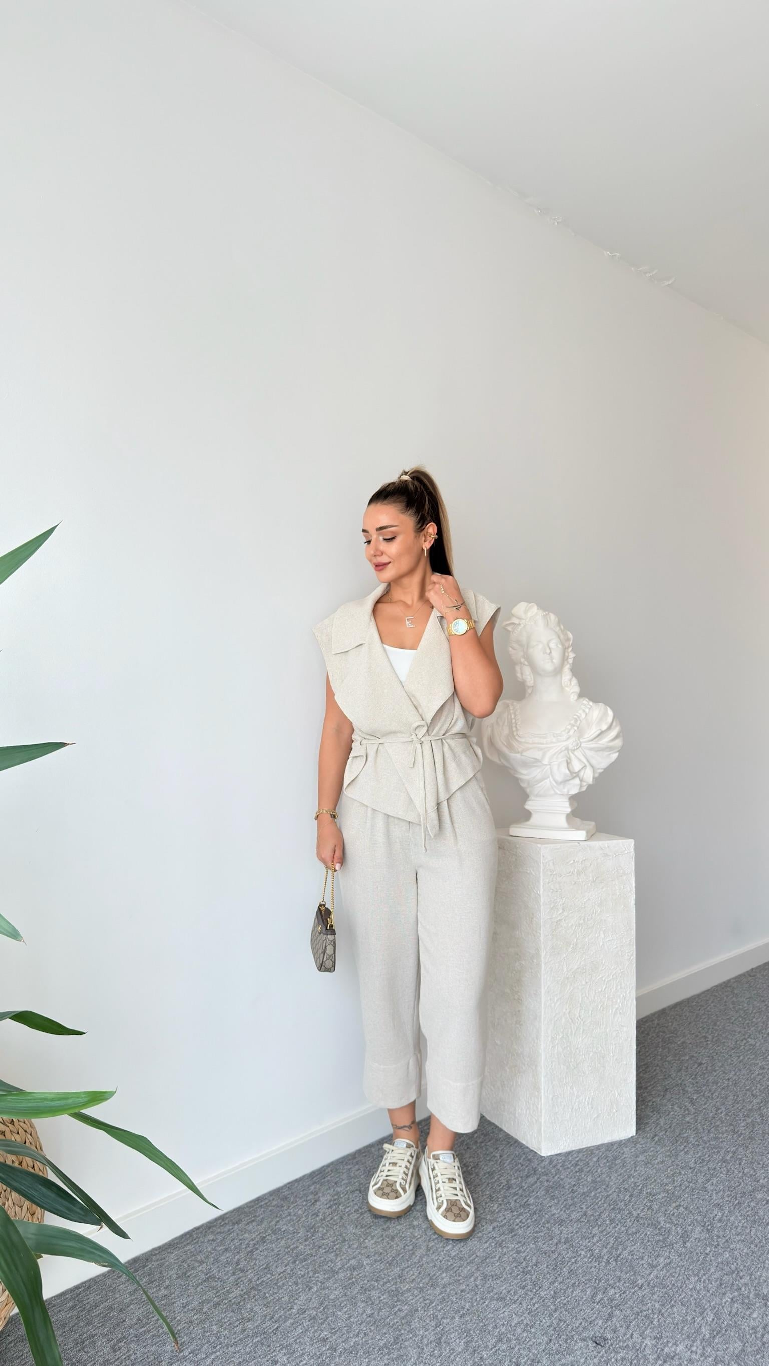 Weren Yelekli Natur Keten Takım (Ön Sipariş Ürünü)