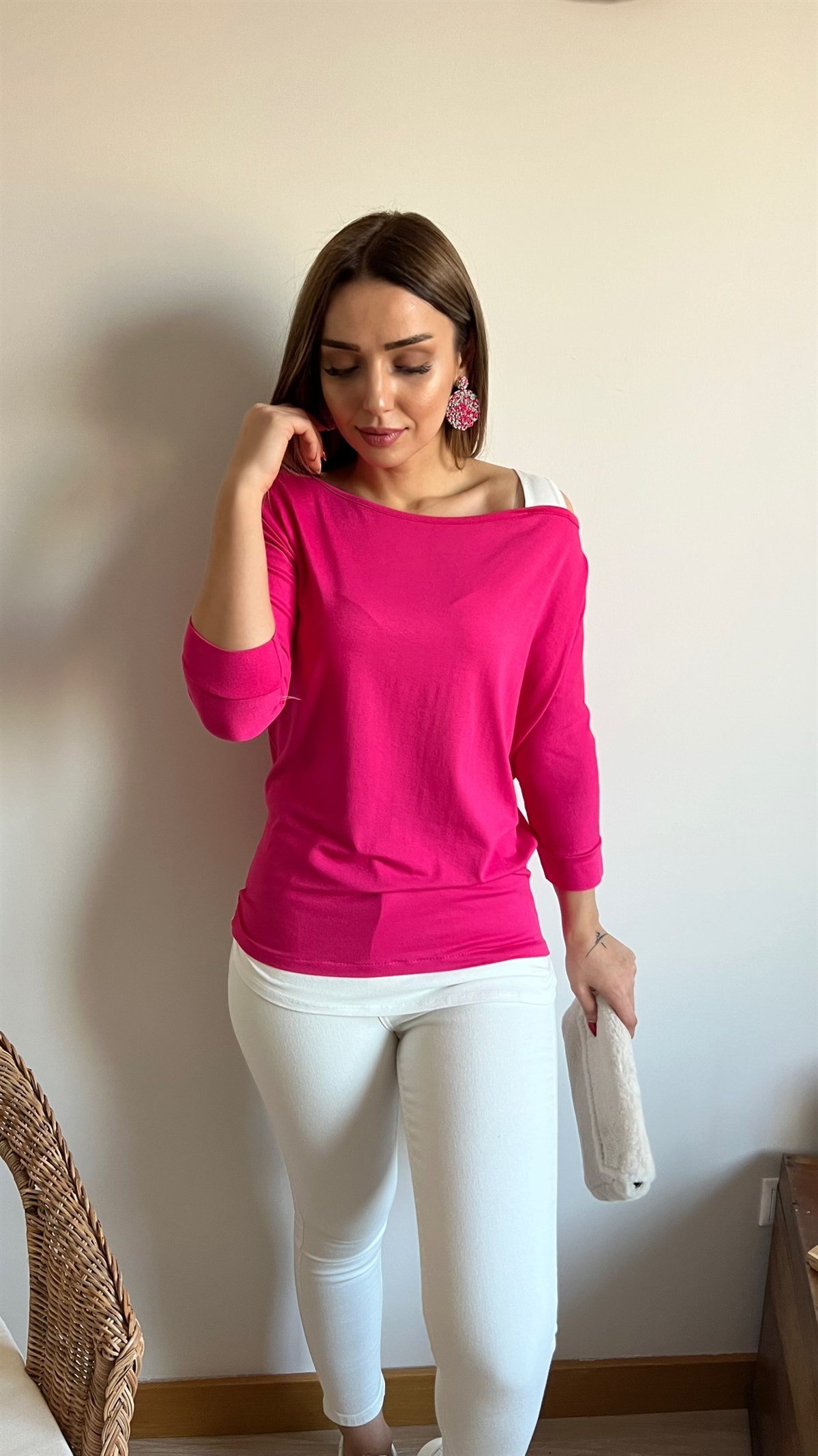 Omuz Detaylı Fuşya Bluz	