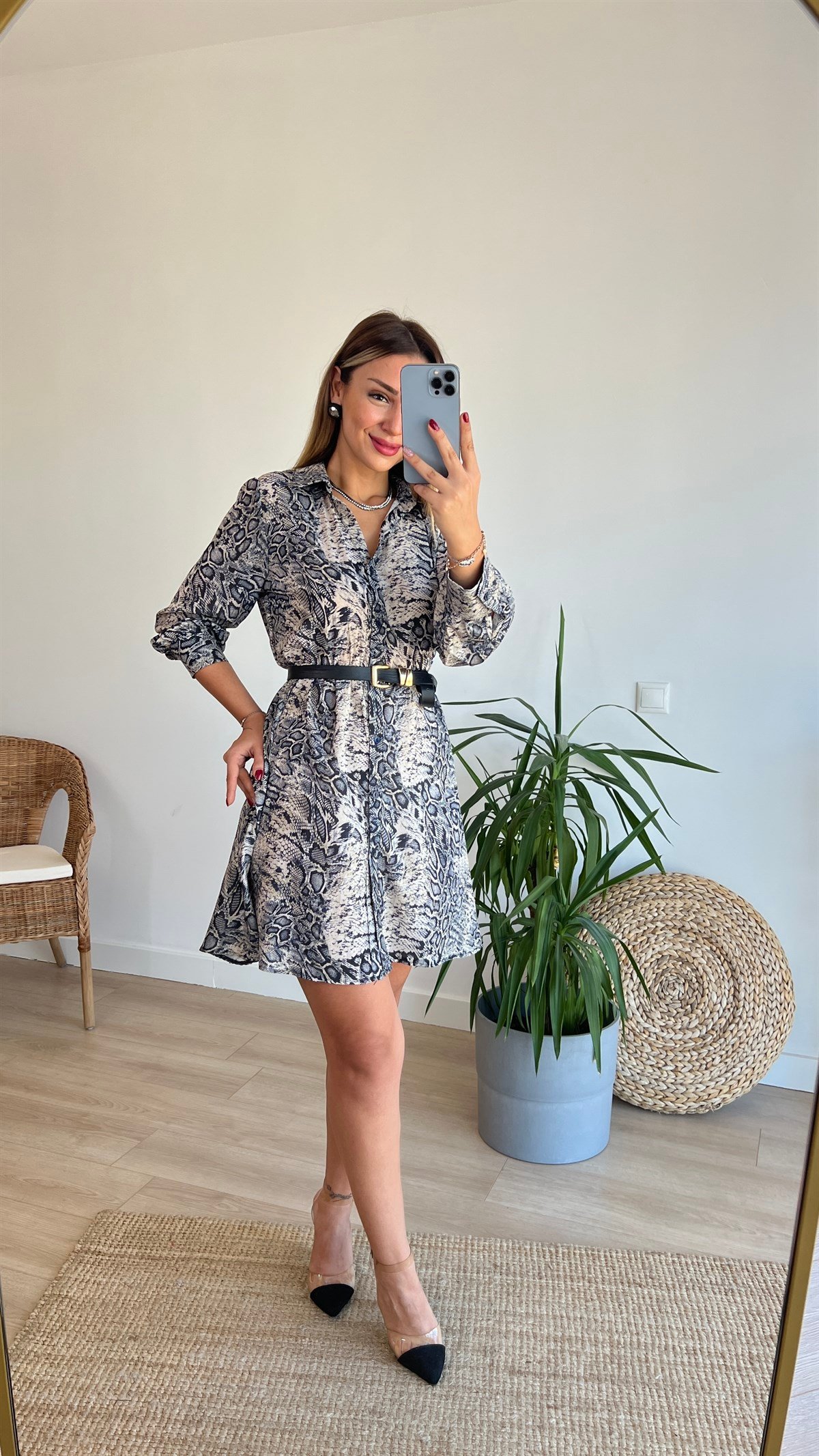 Zara Model Beli Büzgülü Leopar Desen Elbise 