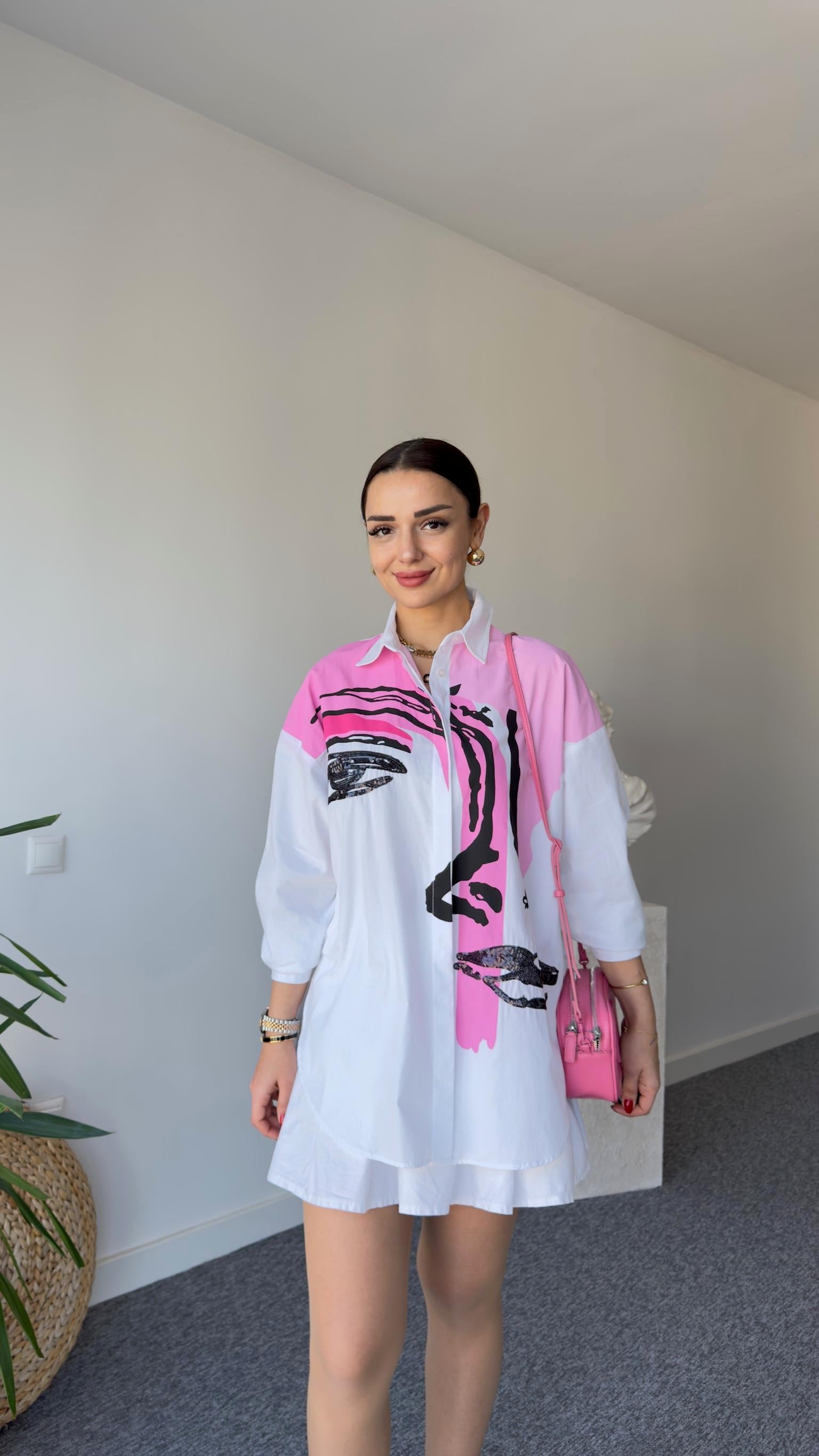 Yiva Pul Detay Renkli Baskı Gömlek