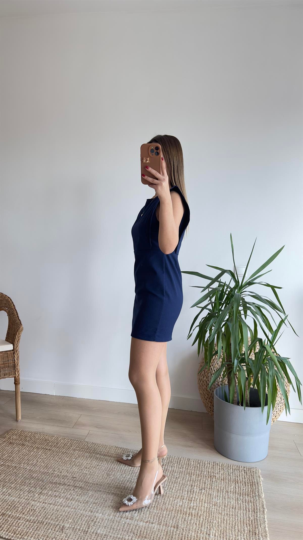 Sırt Fermuarlı Lacivert Gabardin Elbise 