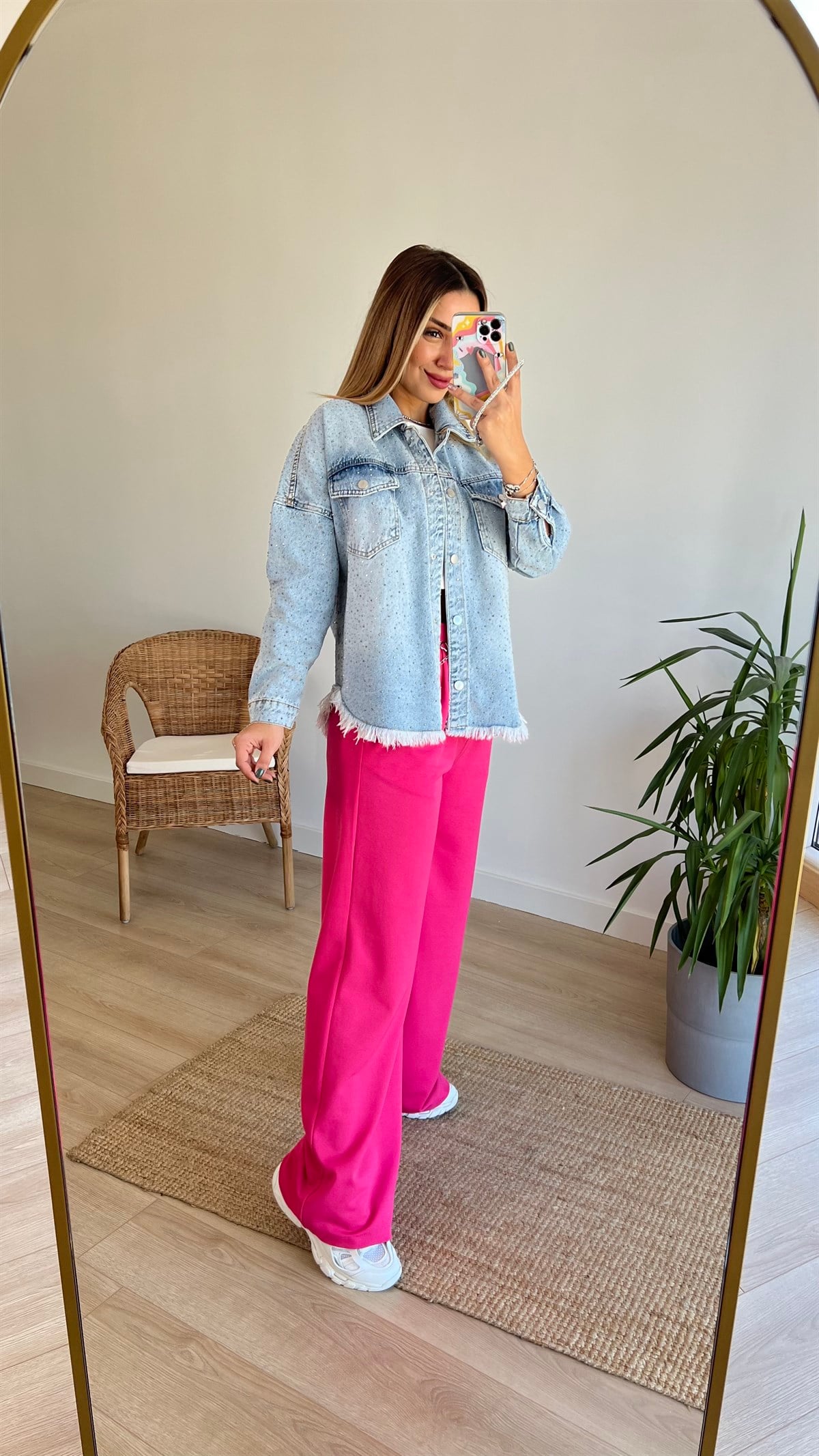 Zara Model Taş Detaylı Jean Ceket