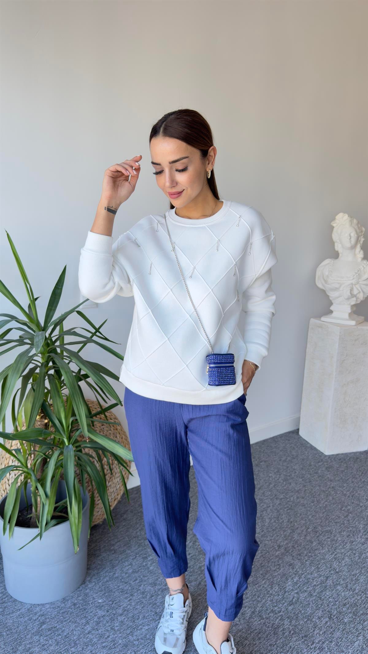 Rano Orj Model Sırt Poplin Ekru Tasarım Sweat