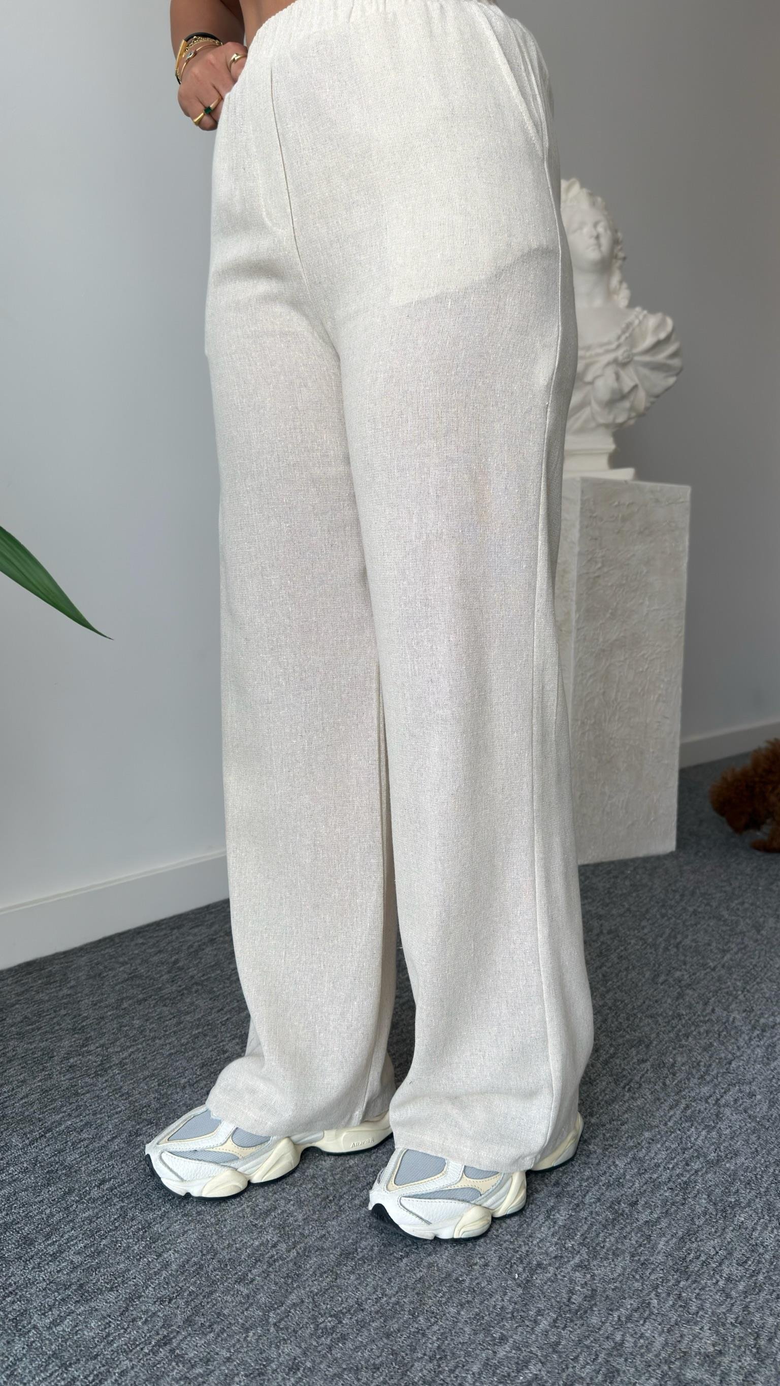 Risha Zra Model Bel Büzgülü Keten Takım