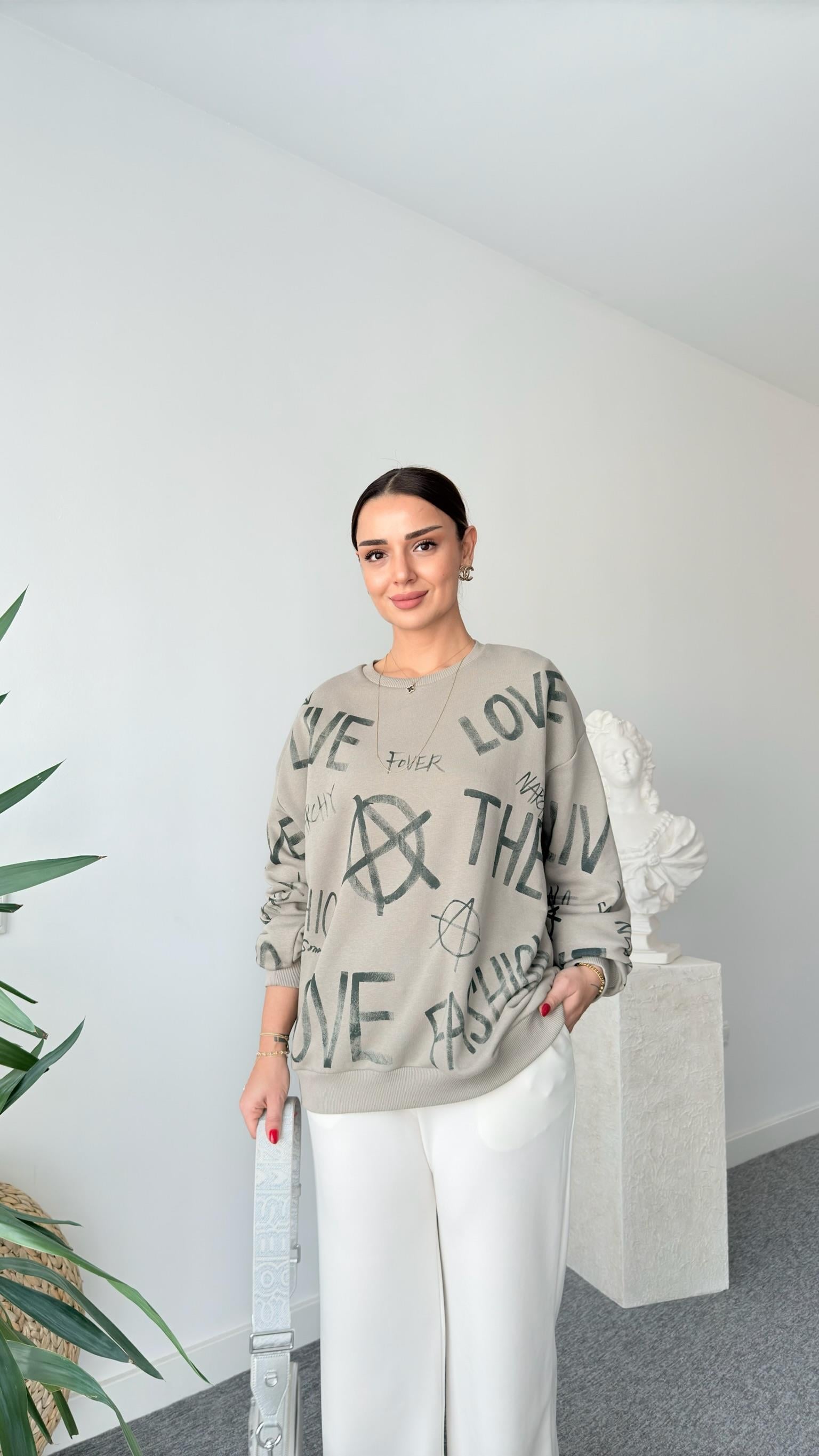 Mezzo Karışık Desenli Açık Haki Sweat